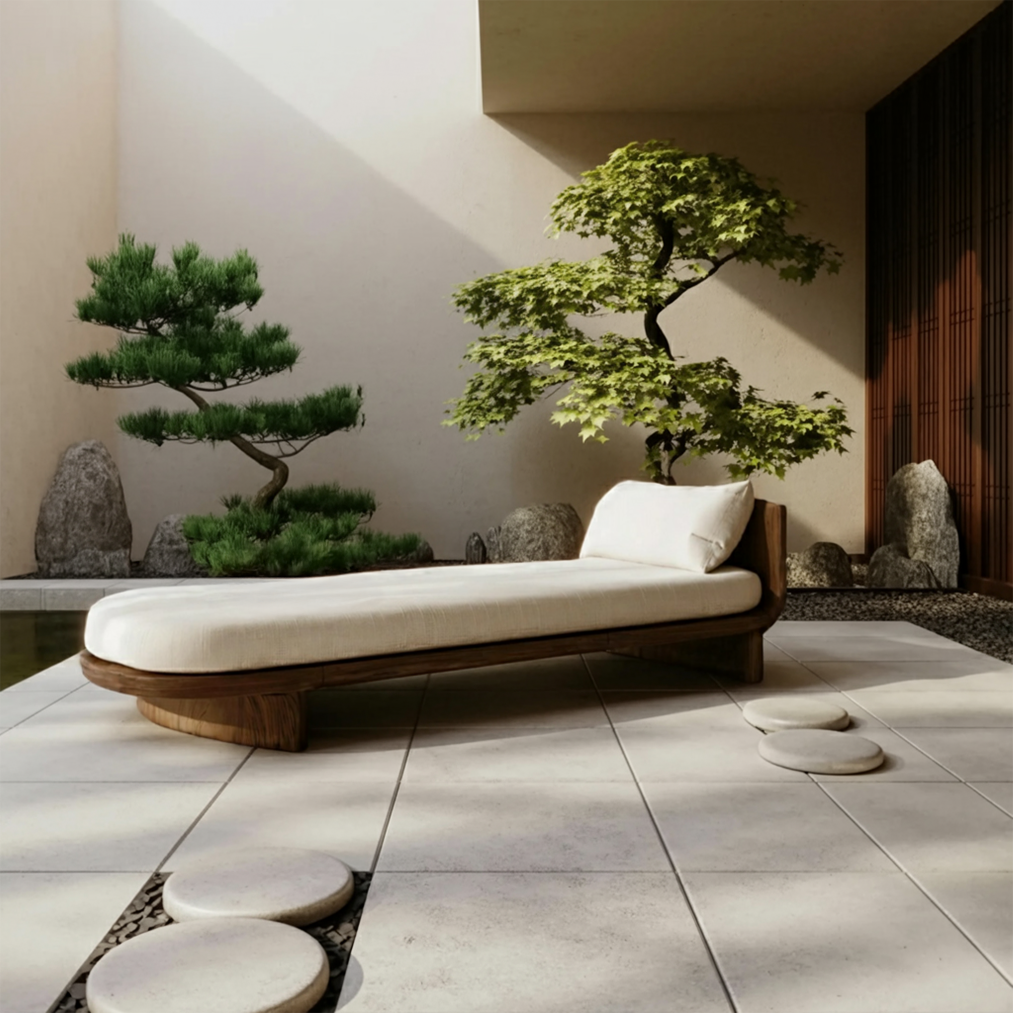 Handcrafted Mid Century Wooden Daybed For Patio Furniture Outdoor SILDTTNDB015
