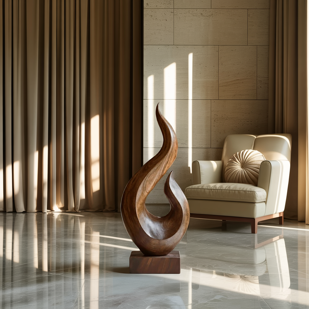 Handcrafted Abstract Wood Statue For Home Accent SILDTTNAS014