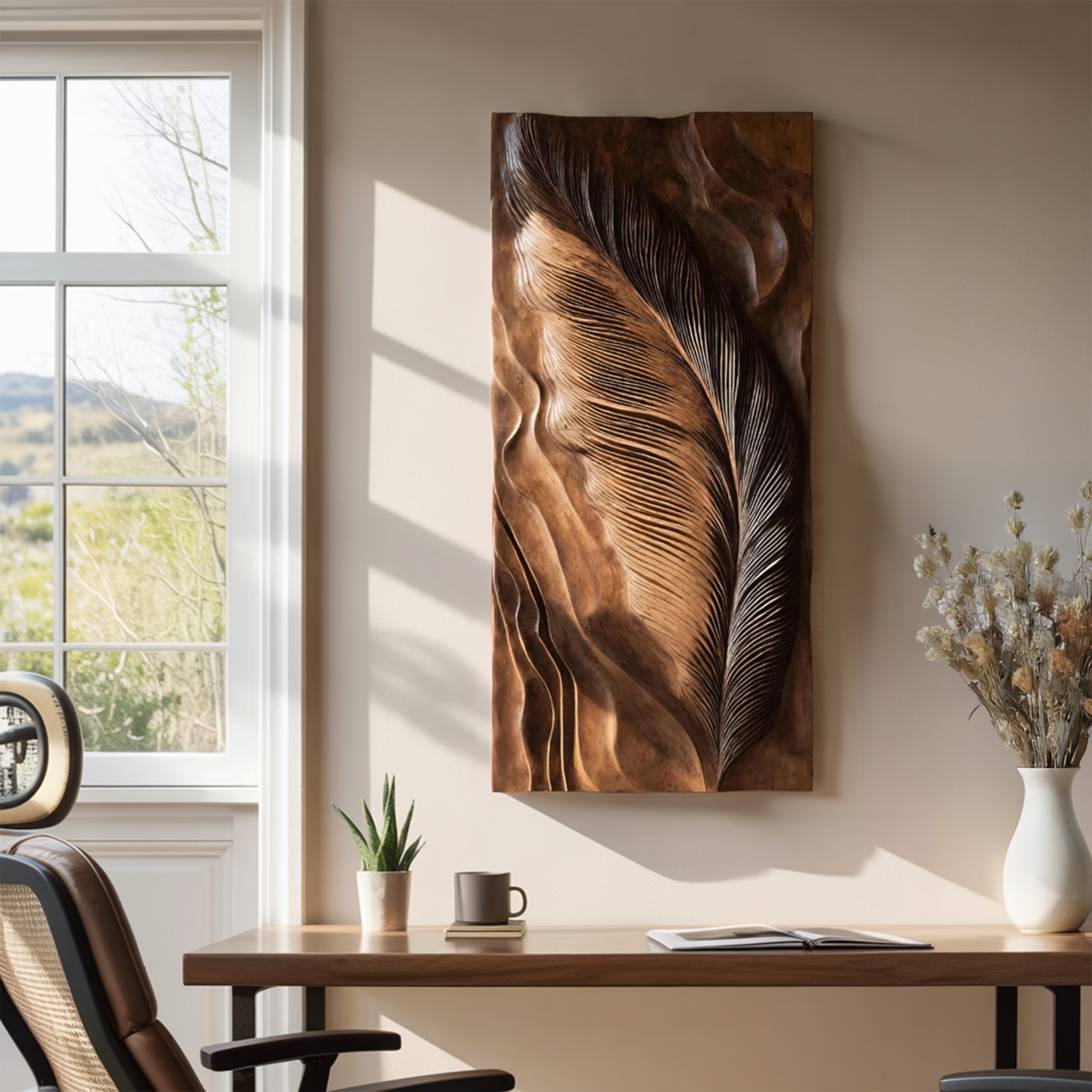 Hand Carved Feather Wall Art Design For Home RTTHHNWA105