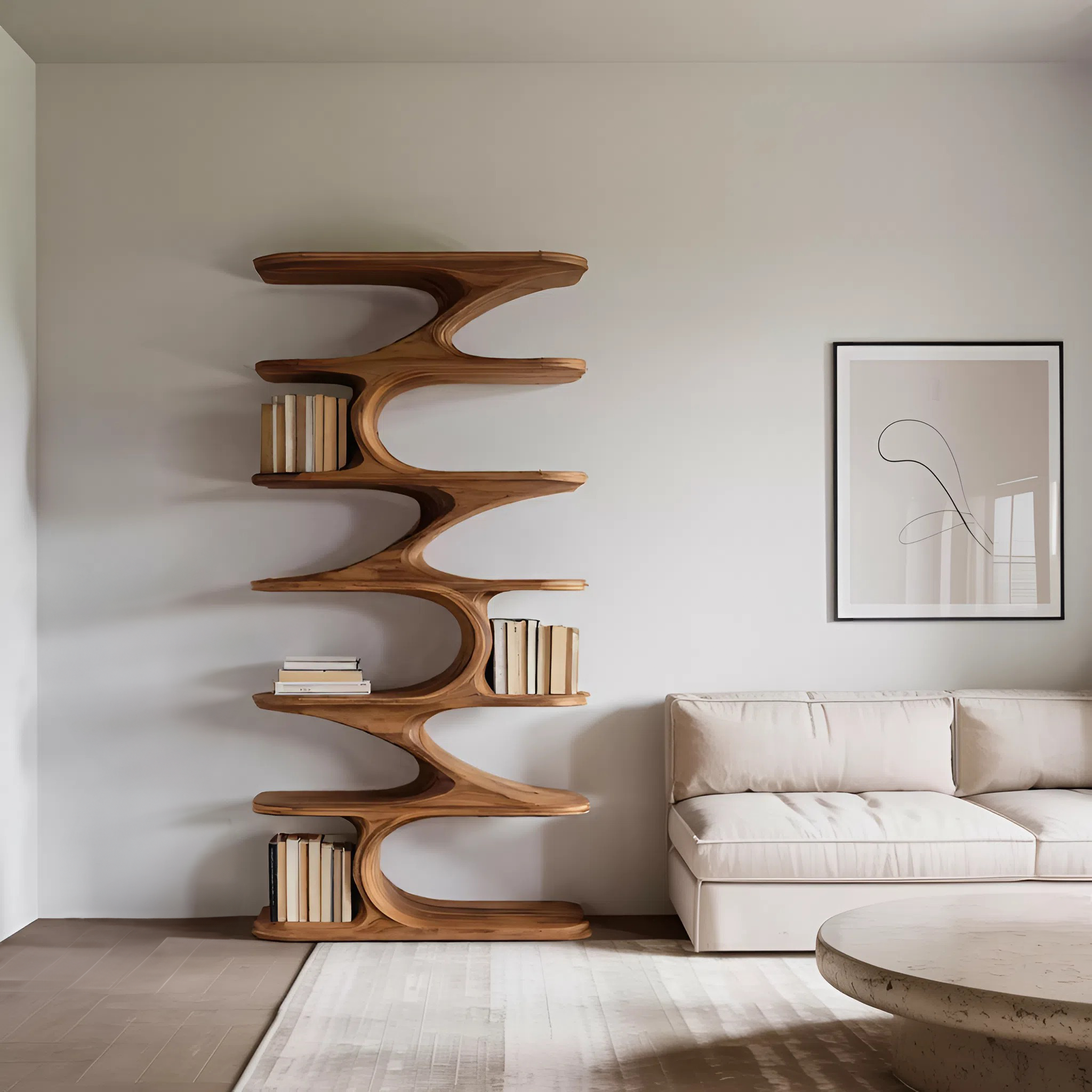 Modern Organic Curved Bookshelf For Living Room SITHHNBS061
