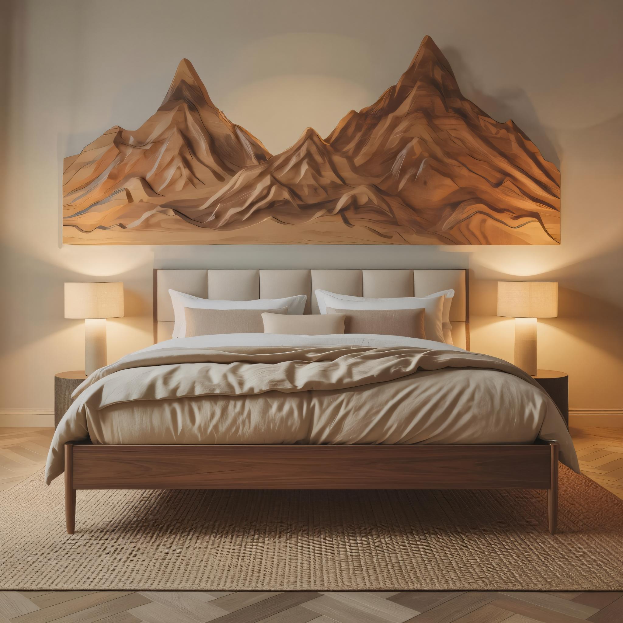 Rustic Mountain Wall Art Sculpture Hand Carved For Bedroom And Living Room SITHHNWA001