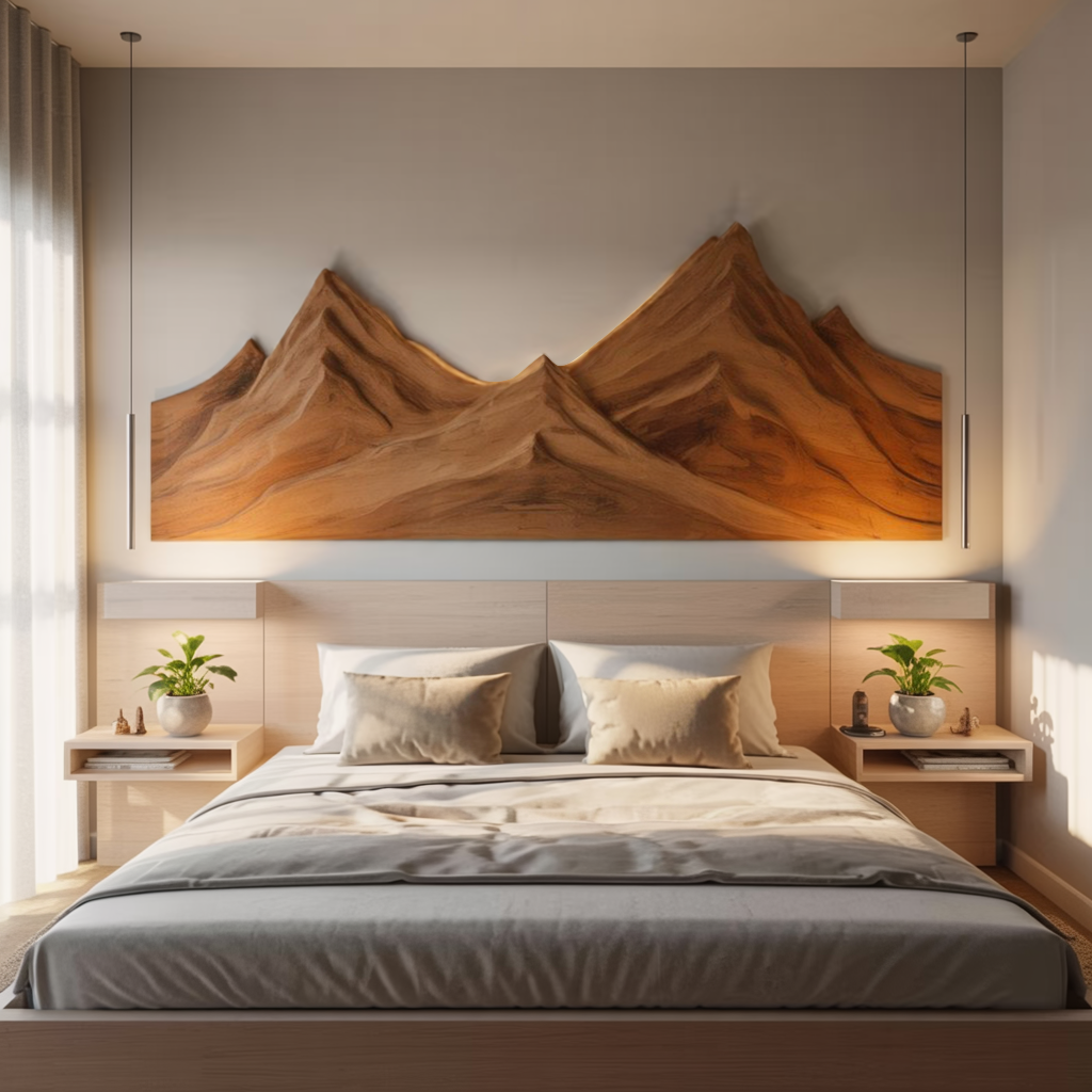 Rustic Mountain Wall Art Triptych Carving For Bedroom And Living Room SITHHNWA002