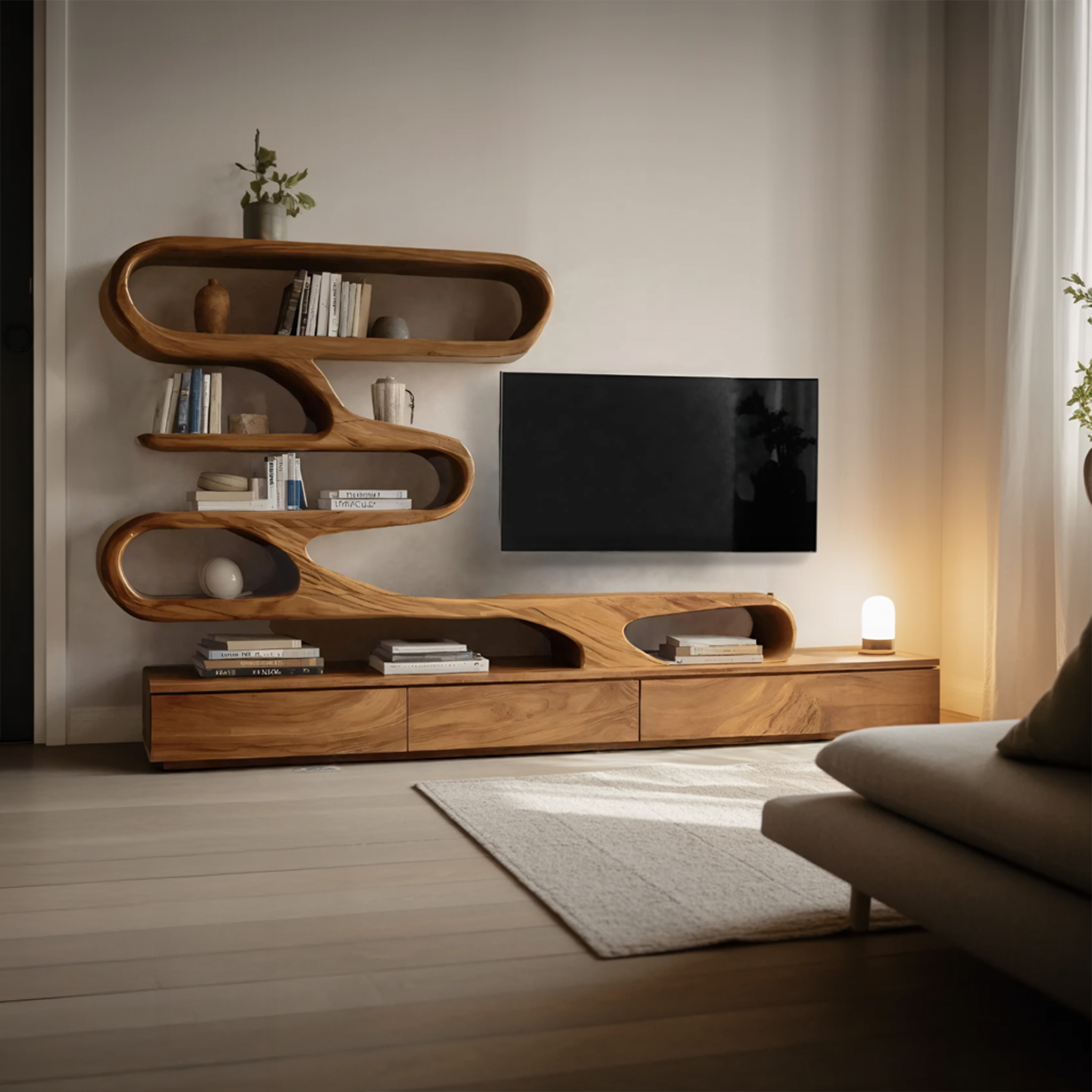 Modern Organic Wall TV Shelf System For Living Room SITHHNTVC036