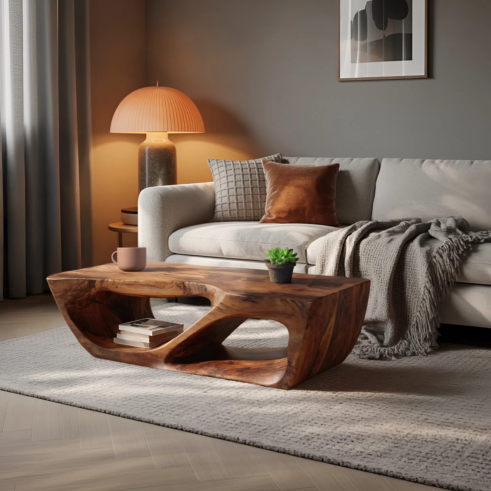 Modern Coffee Table With Curved Storage For Living Room RTTHHNCF046