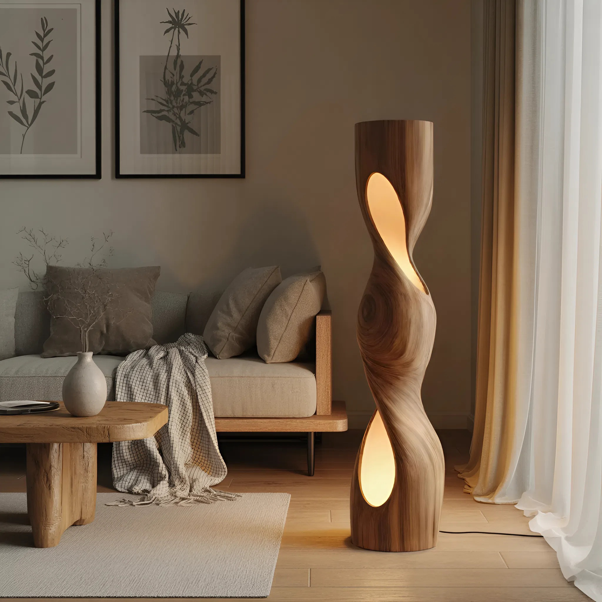 Organic Sculptural Twisted Floor Lamp For Living Room Or Bedroom SITHHNLAM030