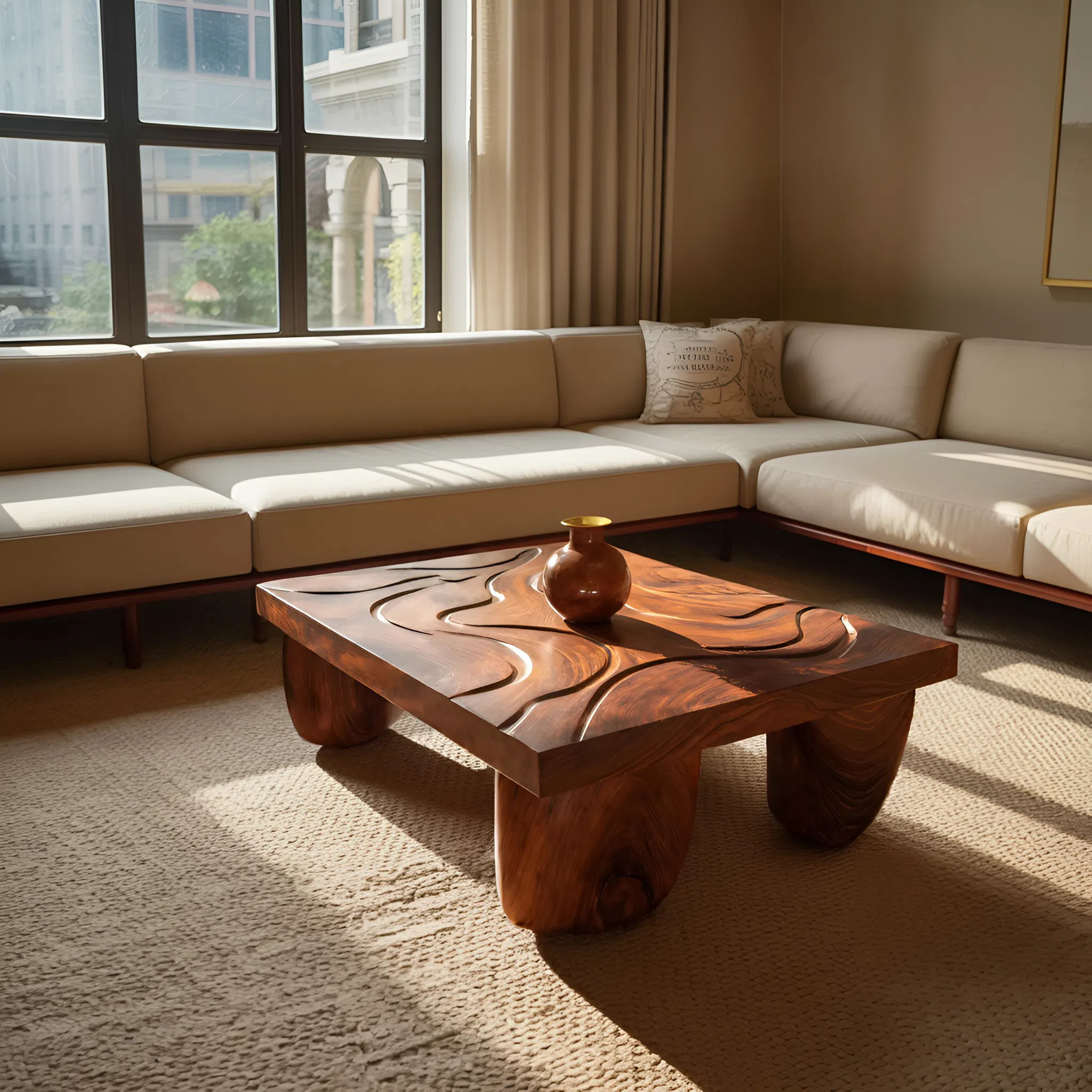 Mid Century Solid Wood Irregular Coffee Table For Entryway SILDTTRCF067