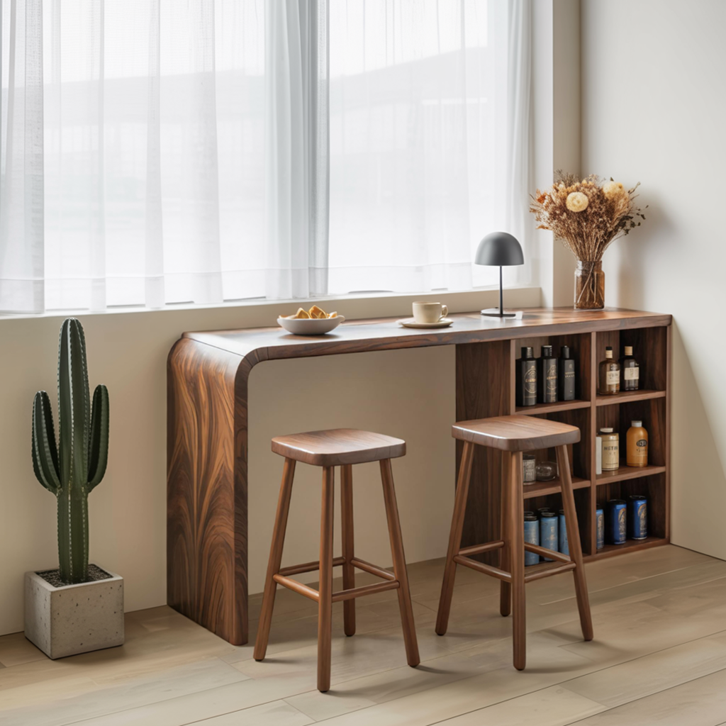 Modern Wooden Bar Table With Storage For Kitchen Or Home Mini Bar SITHTTBTA003
