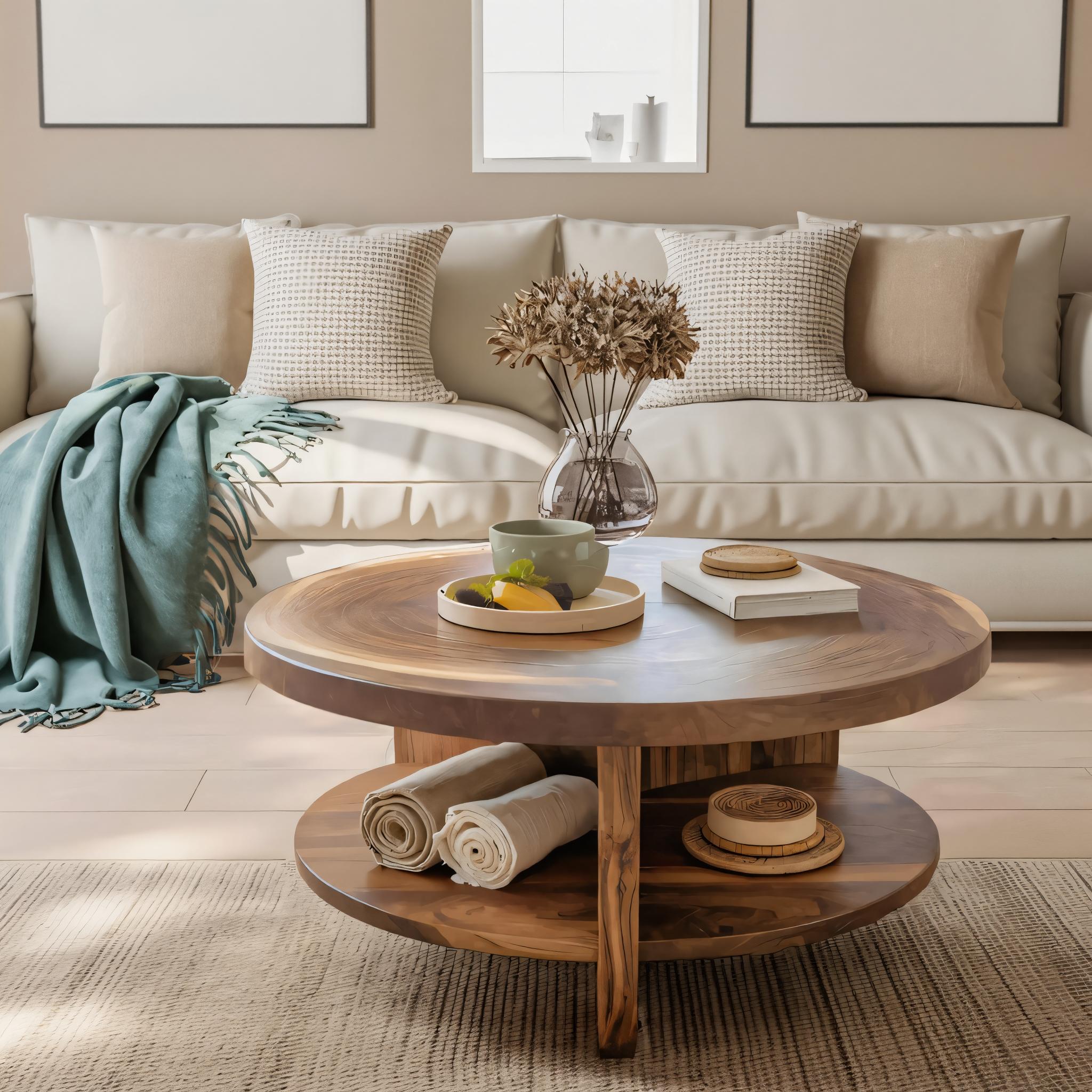 Tropical Round Coffee Table With Shelf For Coastal Living Room And Lounge SITHTTCF003