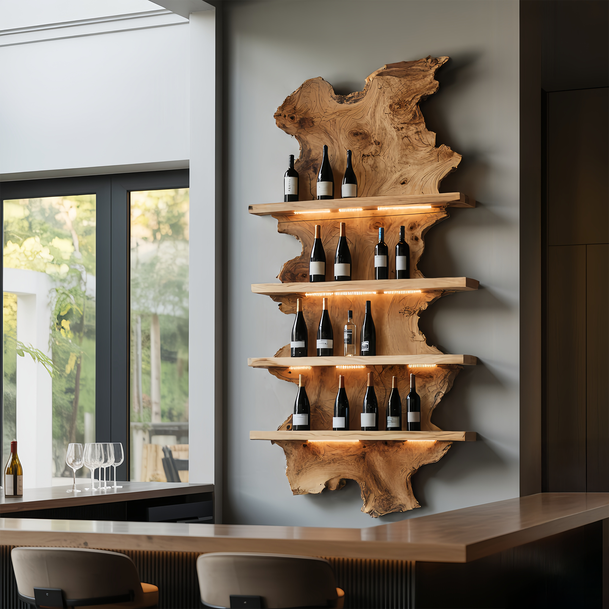 Mid Century Live Edge Wine Holder For Bar Decor And Home Art SILDTTRWH060
