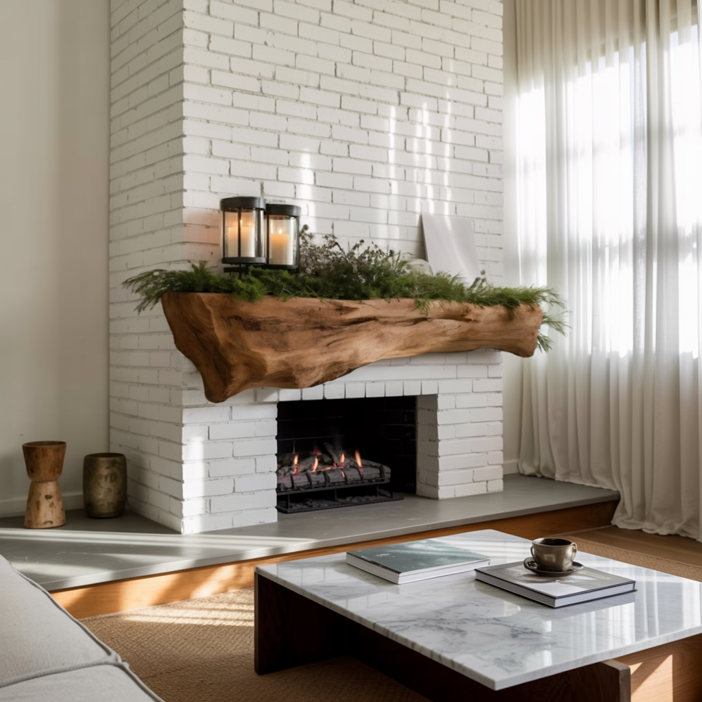 Rustic Fireplace Mantel With Solid Beam For Living Room SITHTTFS010