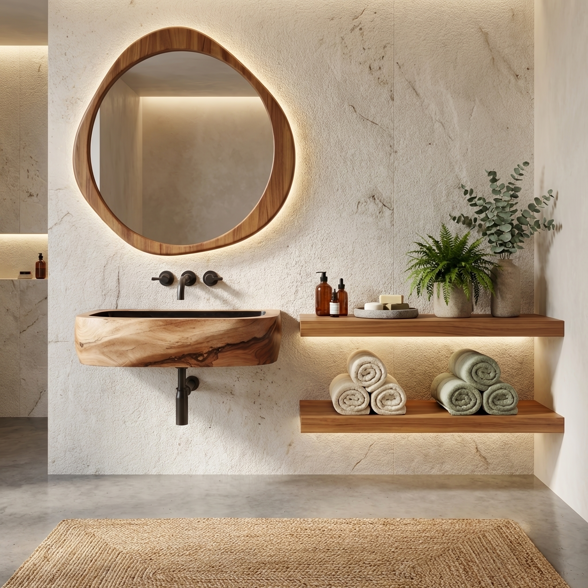 Mid Century Wall Mounted Wooden Bathroom Sink For Modern Bathroom Decor SILDTTNVS029