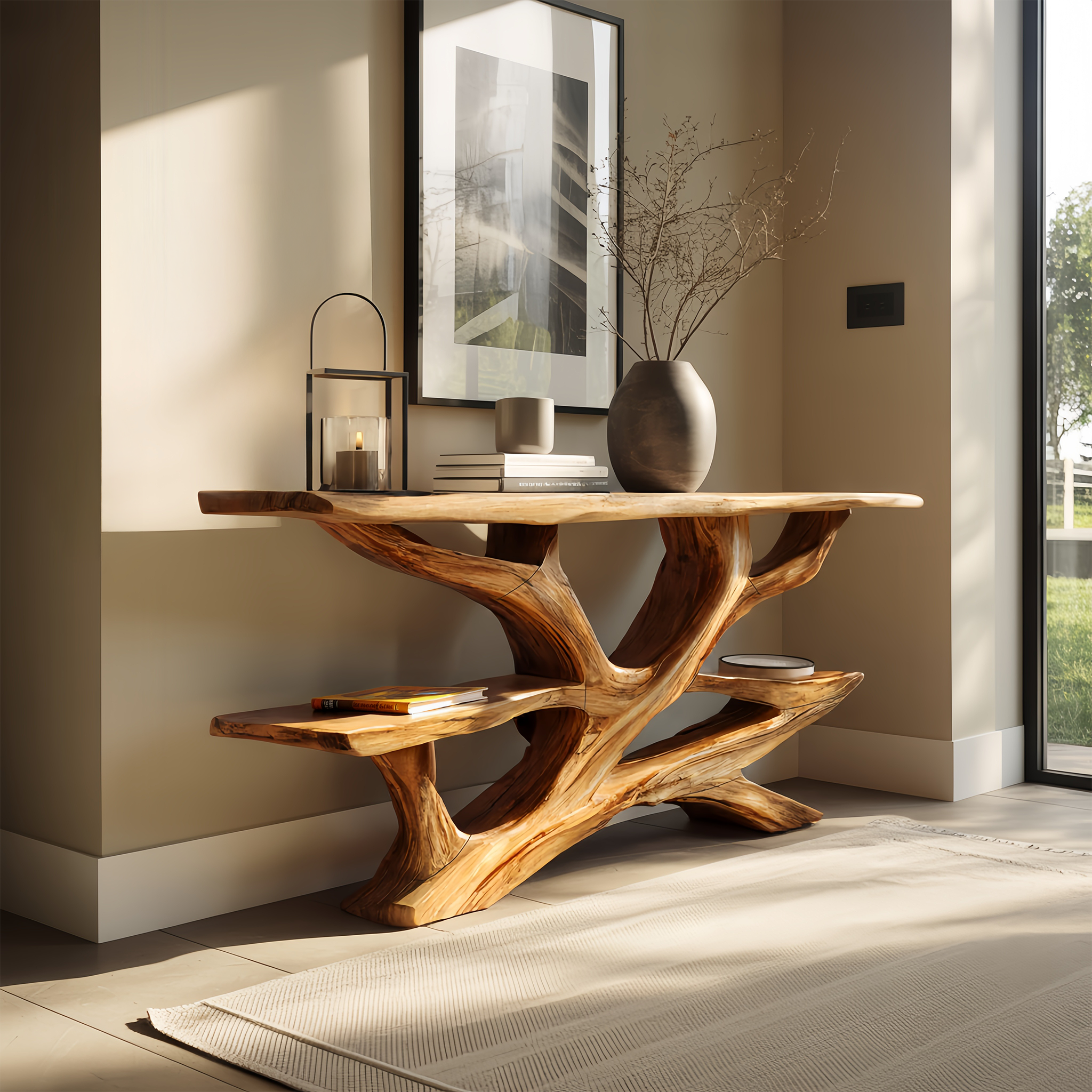 Handcrafted Wooden Live Edge Console Table For Luxury Living Room Decor SILDTTNCS047