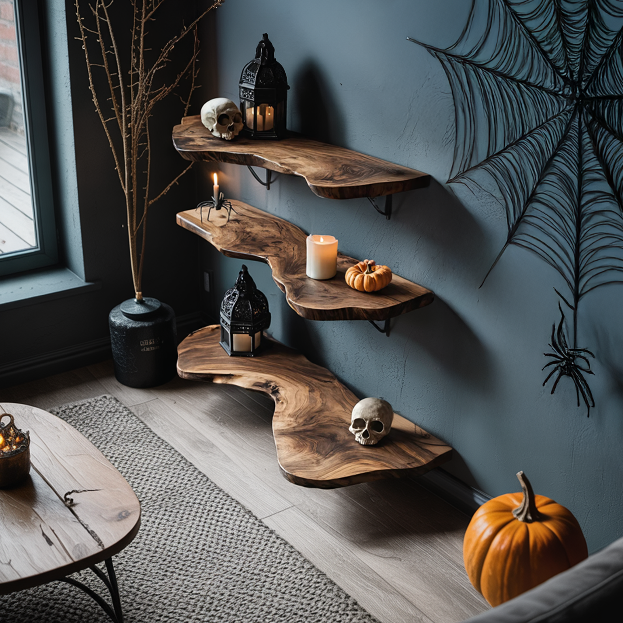 Handcrafted Live Edge Floating Shelf For Furniture Decor Halloween Inspiration SILDTTRHFL003