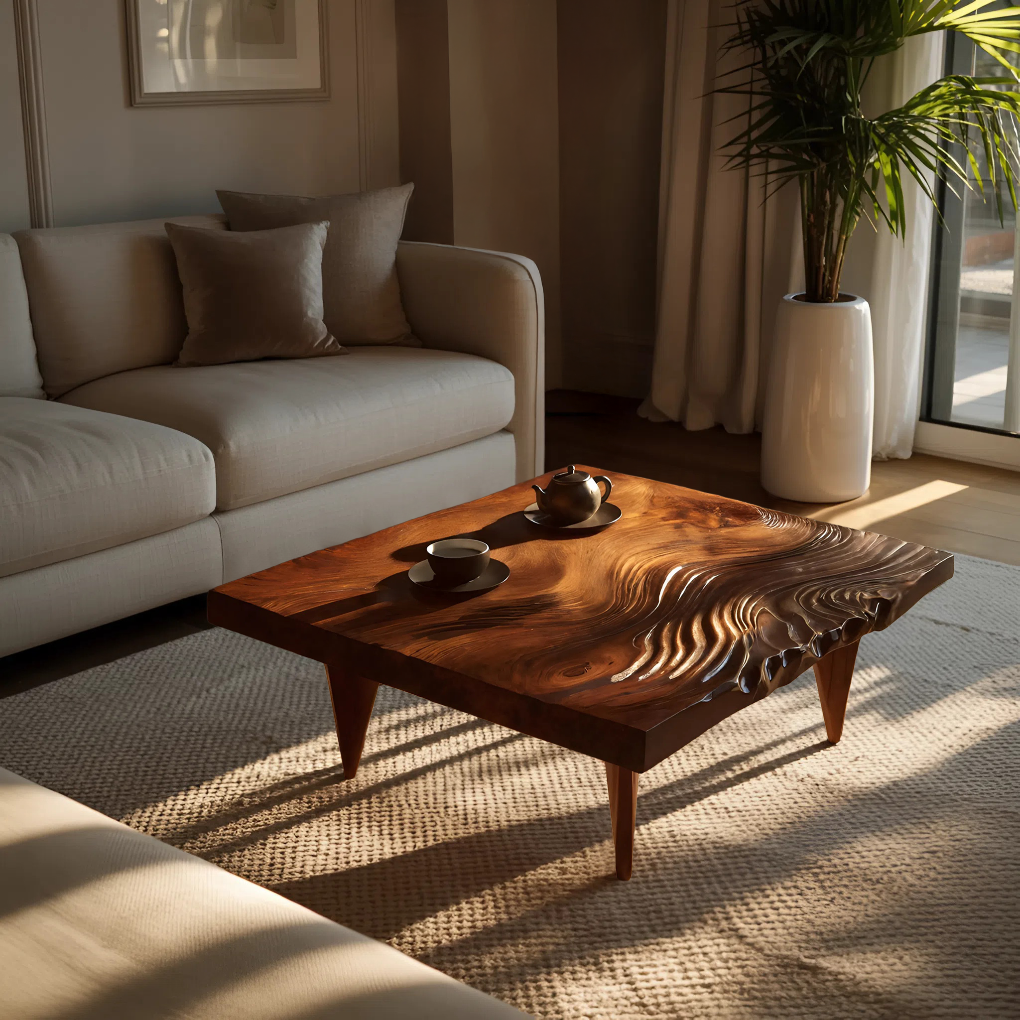 Farmhouse Solid Wood Irregular Coffee Table For Entryway SILDTTRCF073