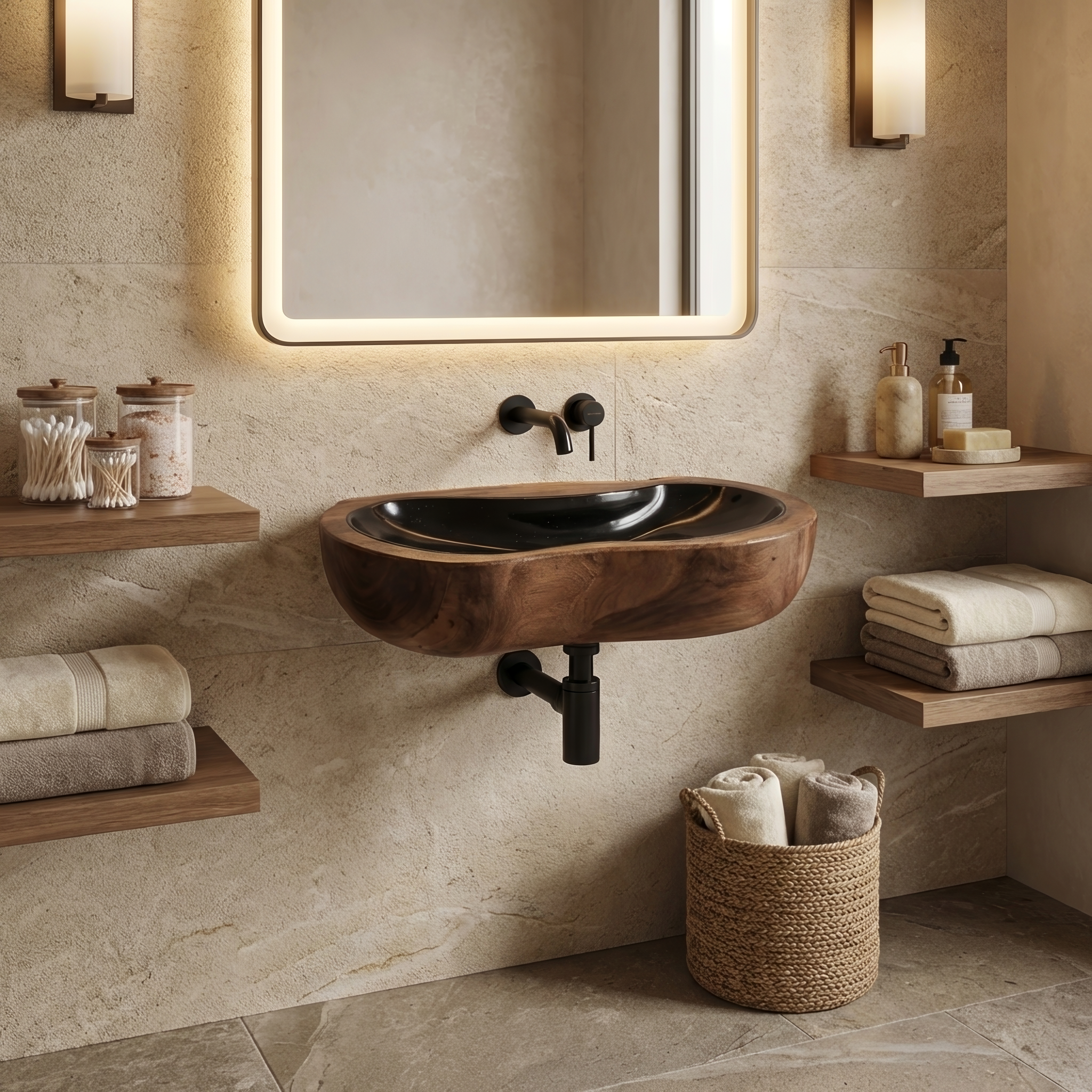 Farmhouse Solid Wood Wash Basin For Rustic Bathroom Vanity Decor SILDTTRVS026