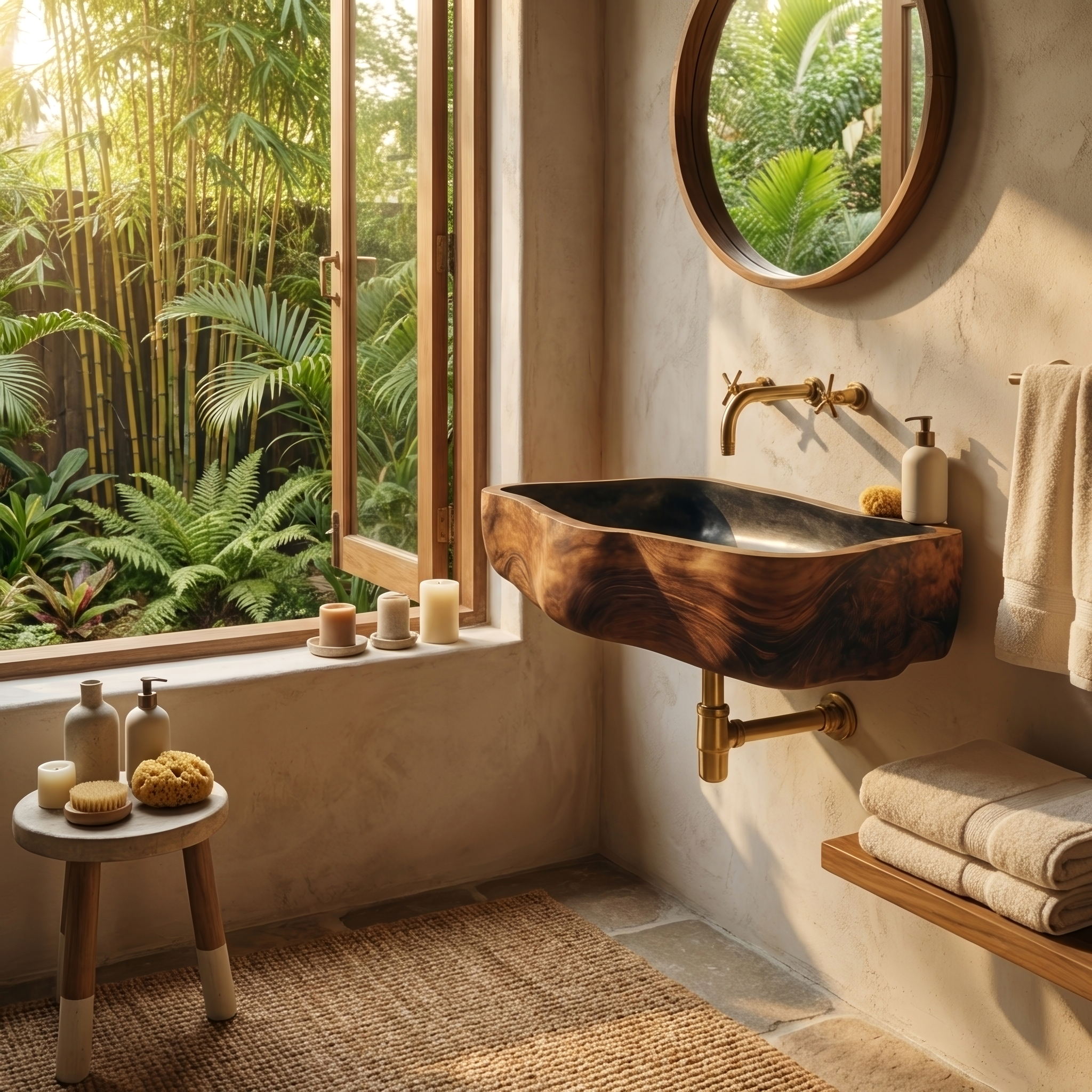 Mid Century Wooden Wall Mounted Bathroom Sink For Elegant Bathroom Design SILDTTNVS037