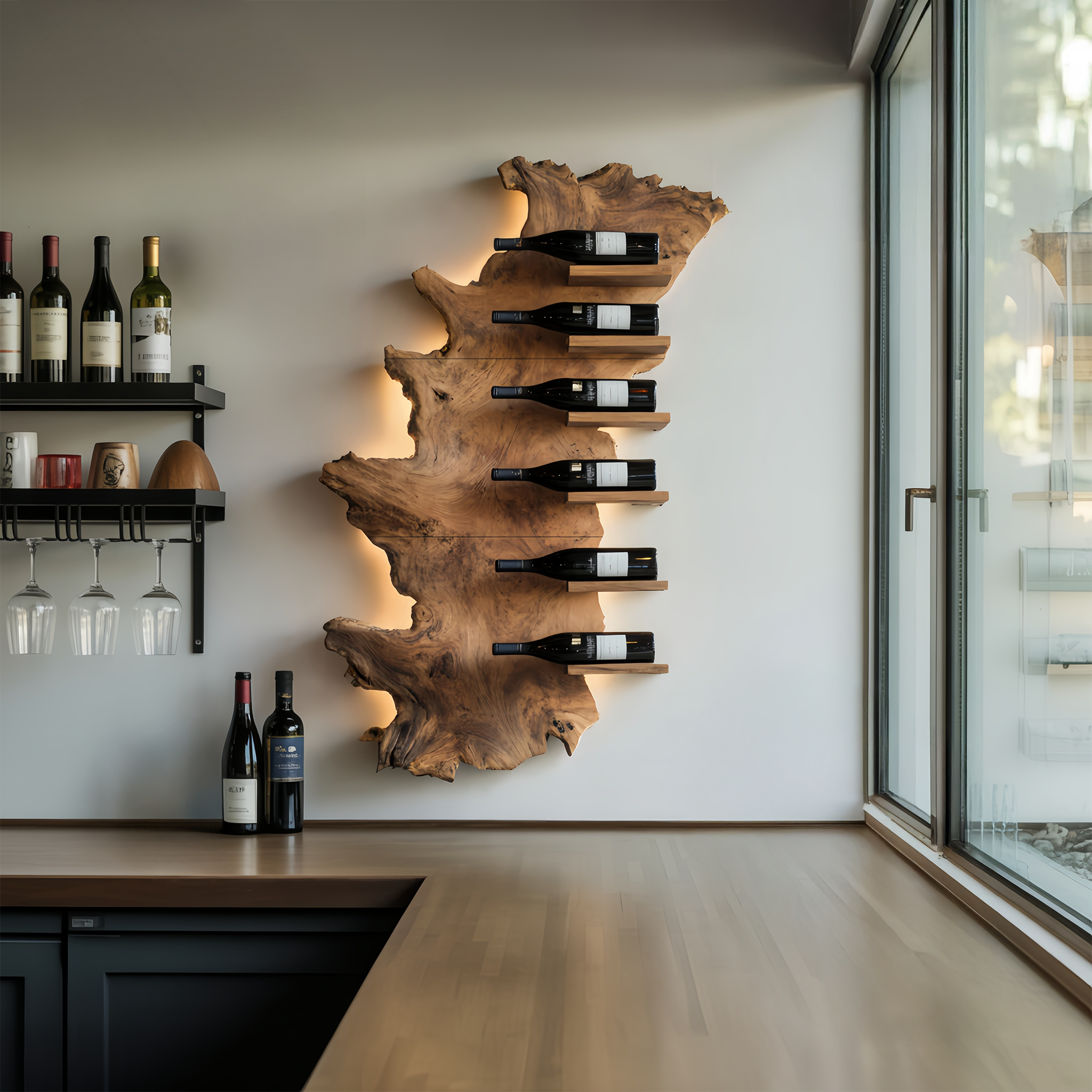 Handcrafted Wooden Live Edge Wine Holder For Bar Display Art SILDTTRWH049