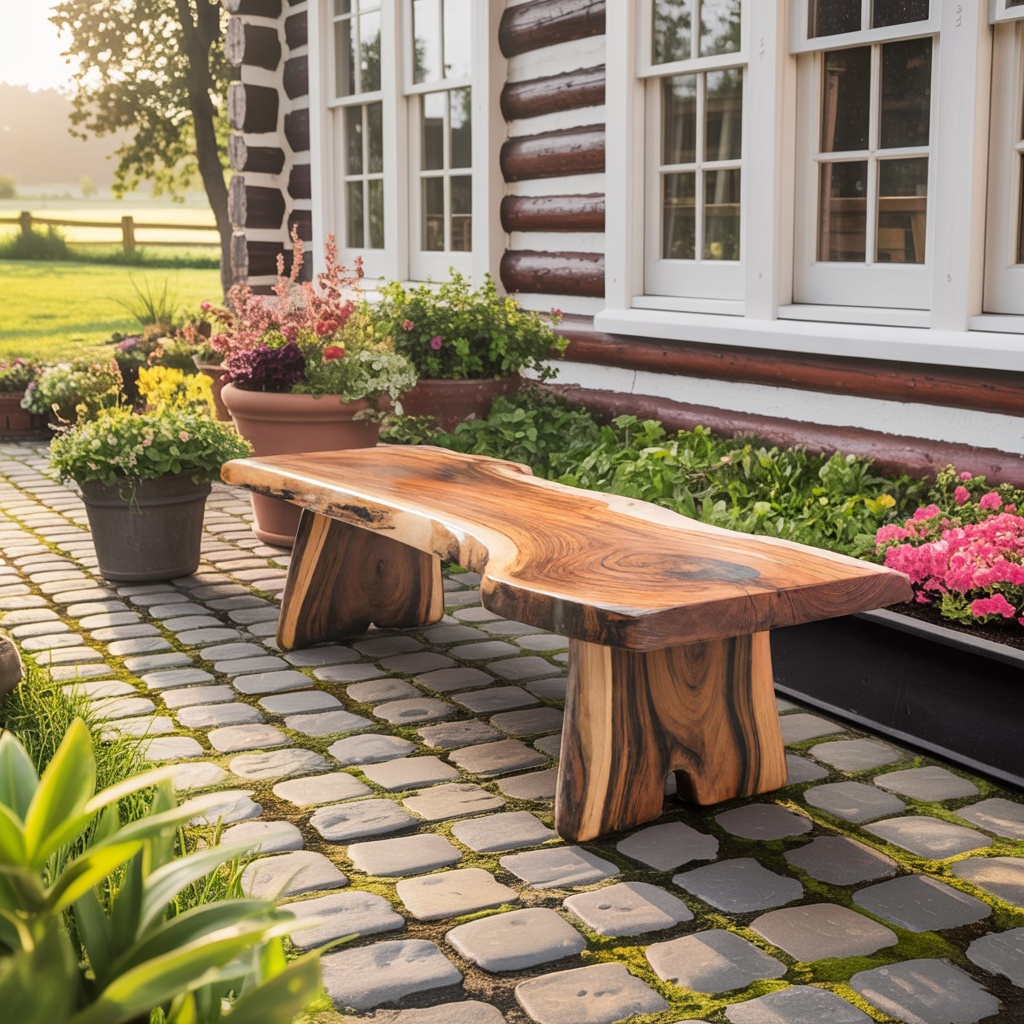 Minimalist Live Edge Outdoor Bench For Entryway Or Patio SITHTTCHR021