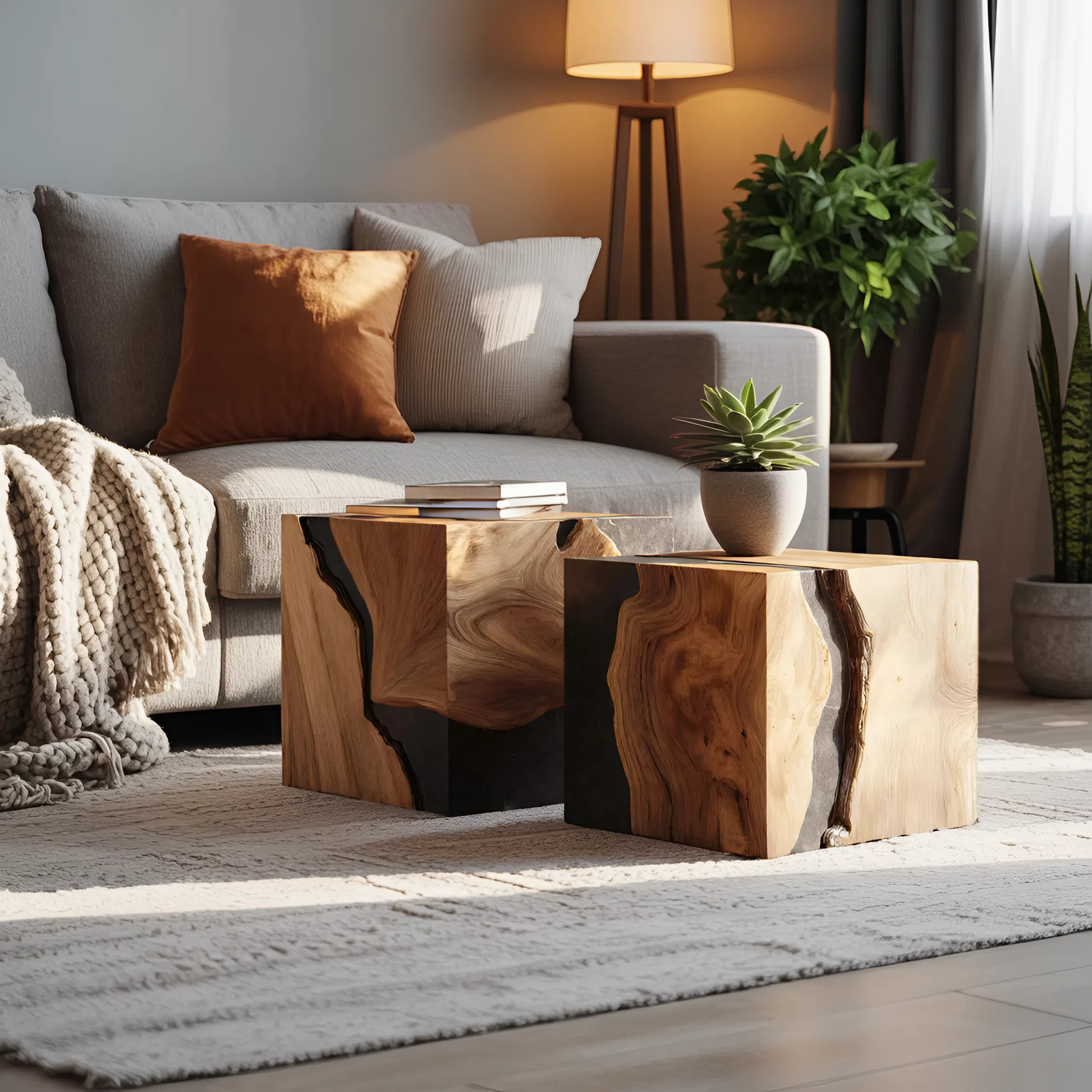 Mid Century Wooden Cube Coffee Table For Living Room Decor SILDTTNCF028
