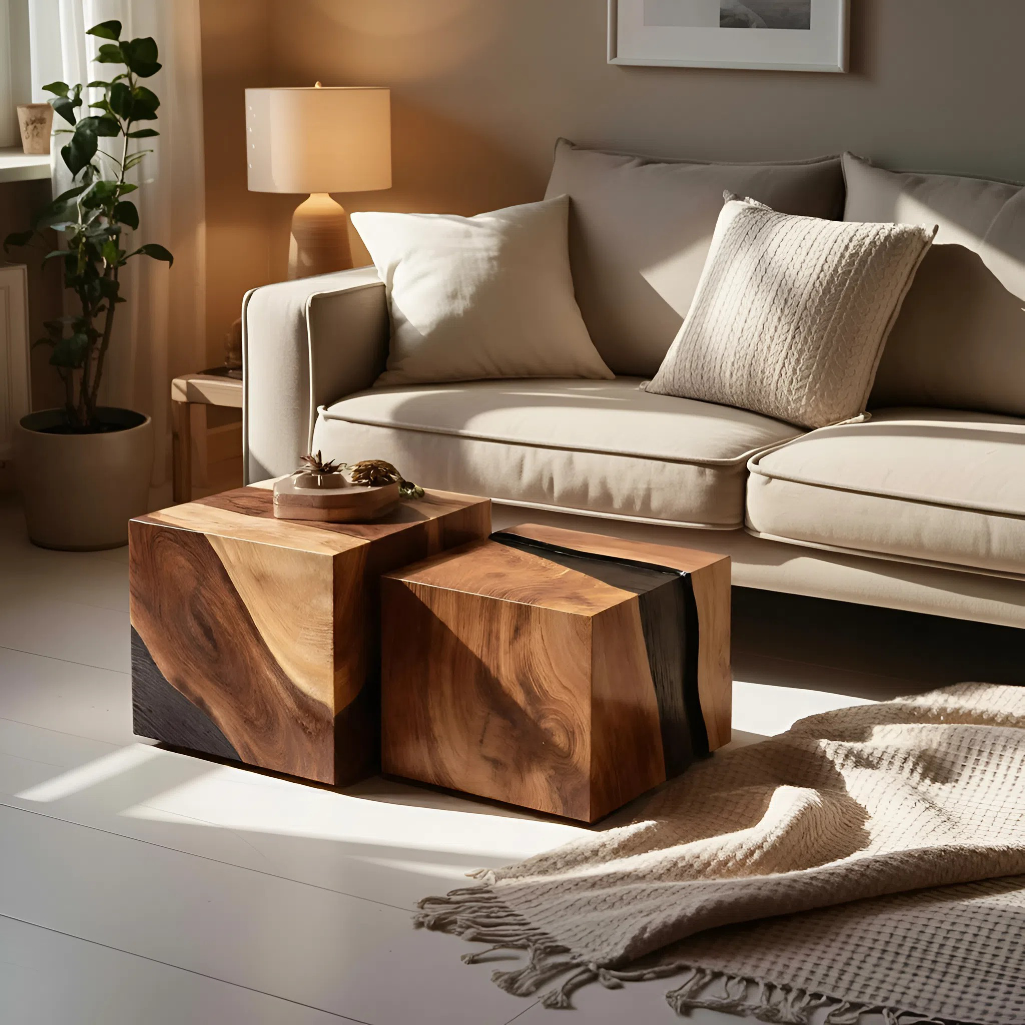 Modern Wooden Cube Coffee Table For Minimalist Living Room SILDTTNCF031