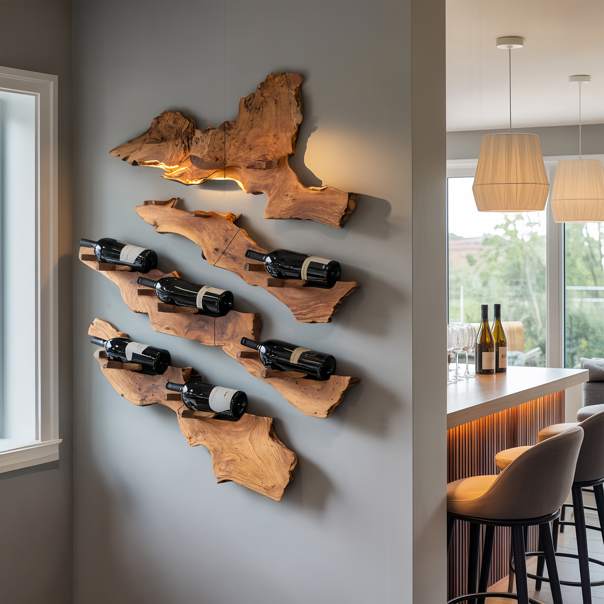 Handcrafted Wooden Live Edge Wine Holder For Bar Decor Ideas SILDTTRWH057