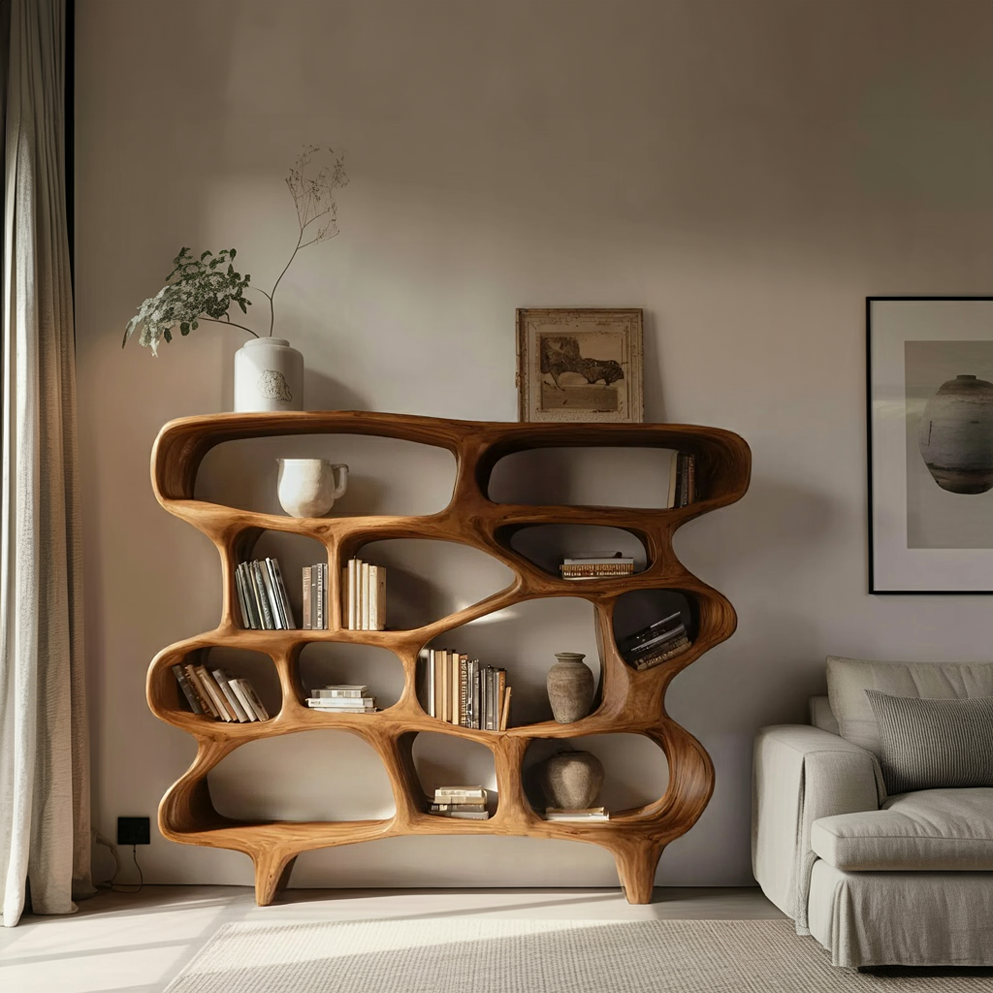 Organic Sculptural Bookshelf For Living Room Or Office Decor SITHHNBS065