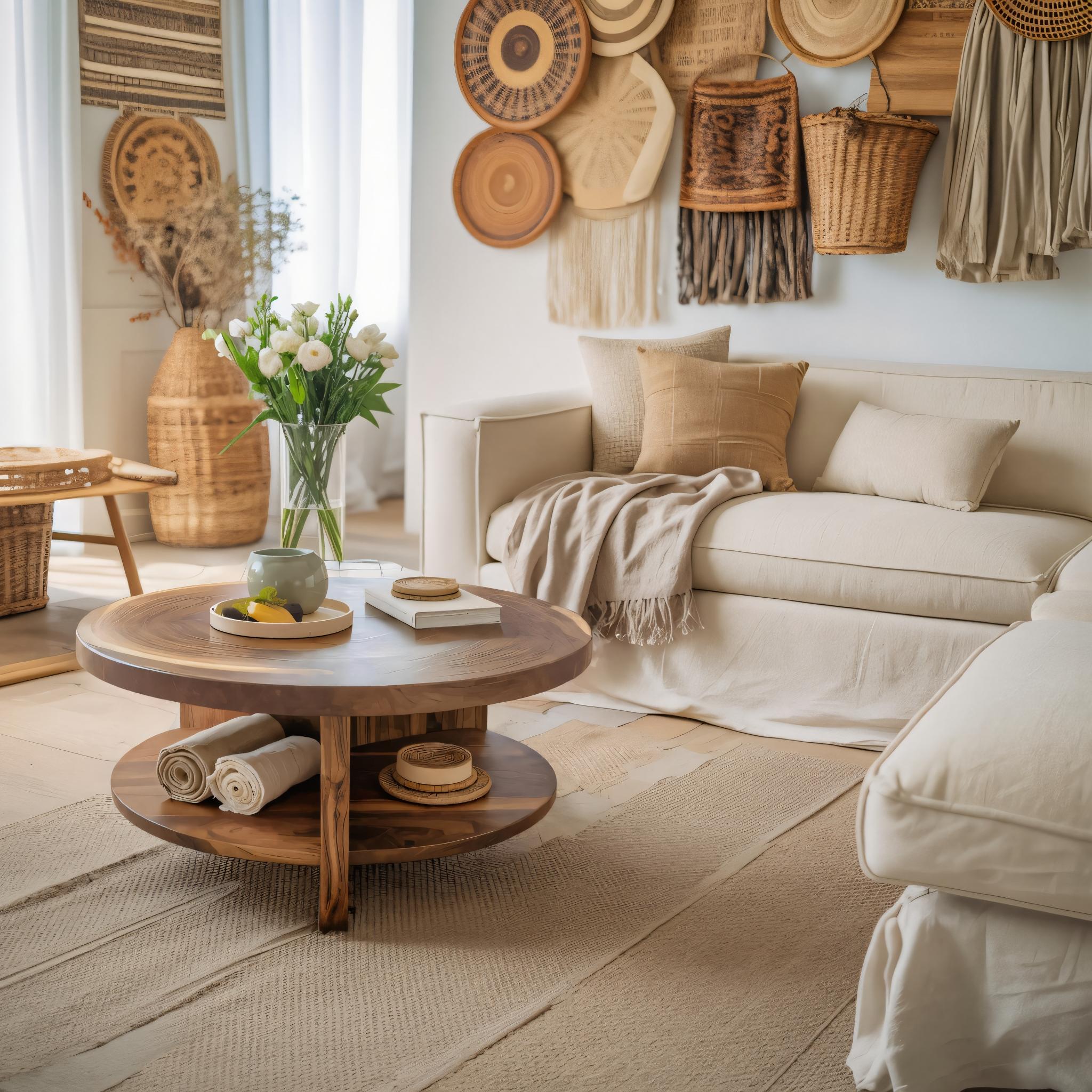 Modern Tropical Round Coffee Table With Shelf For Living Room SITHTTCF003