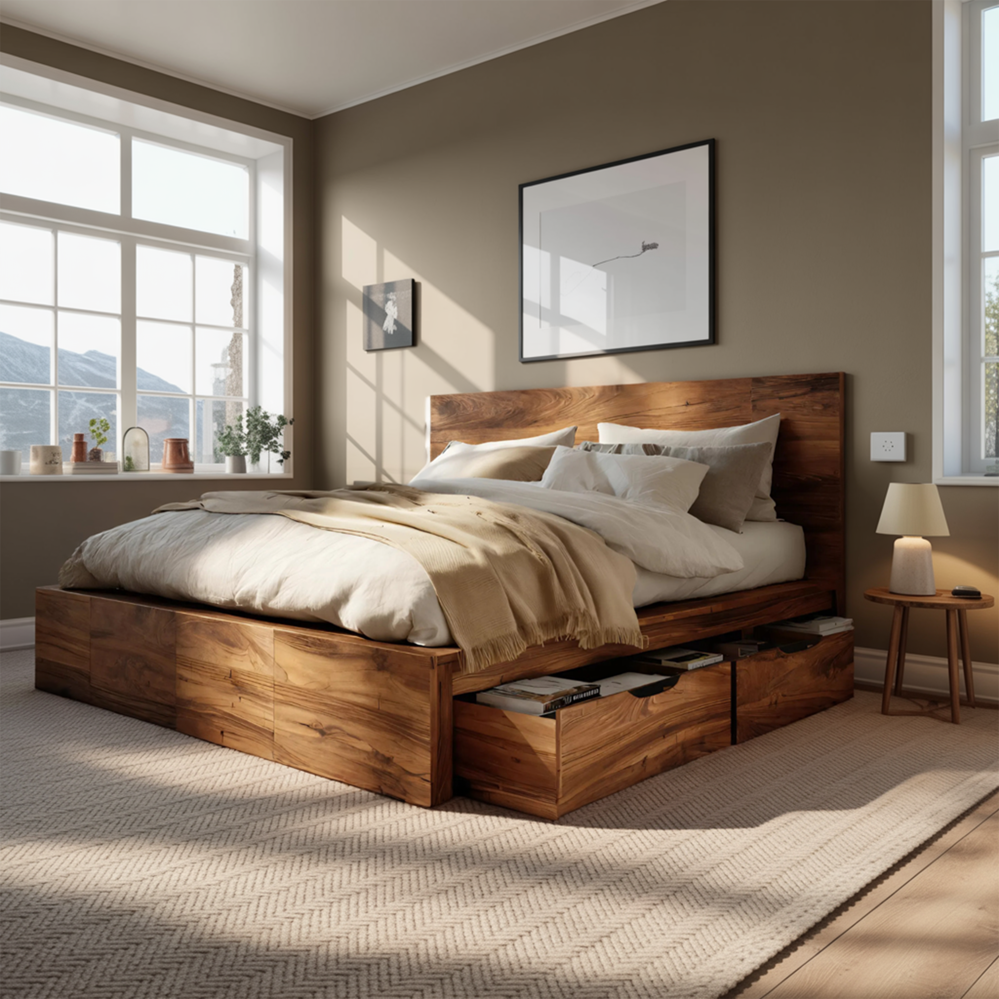 Modern Storage Bed Frame And Headboard With Drawers For Bedroom SITHTTWO001
