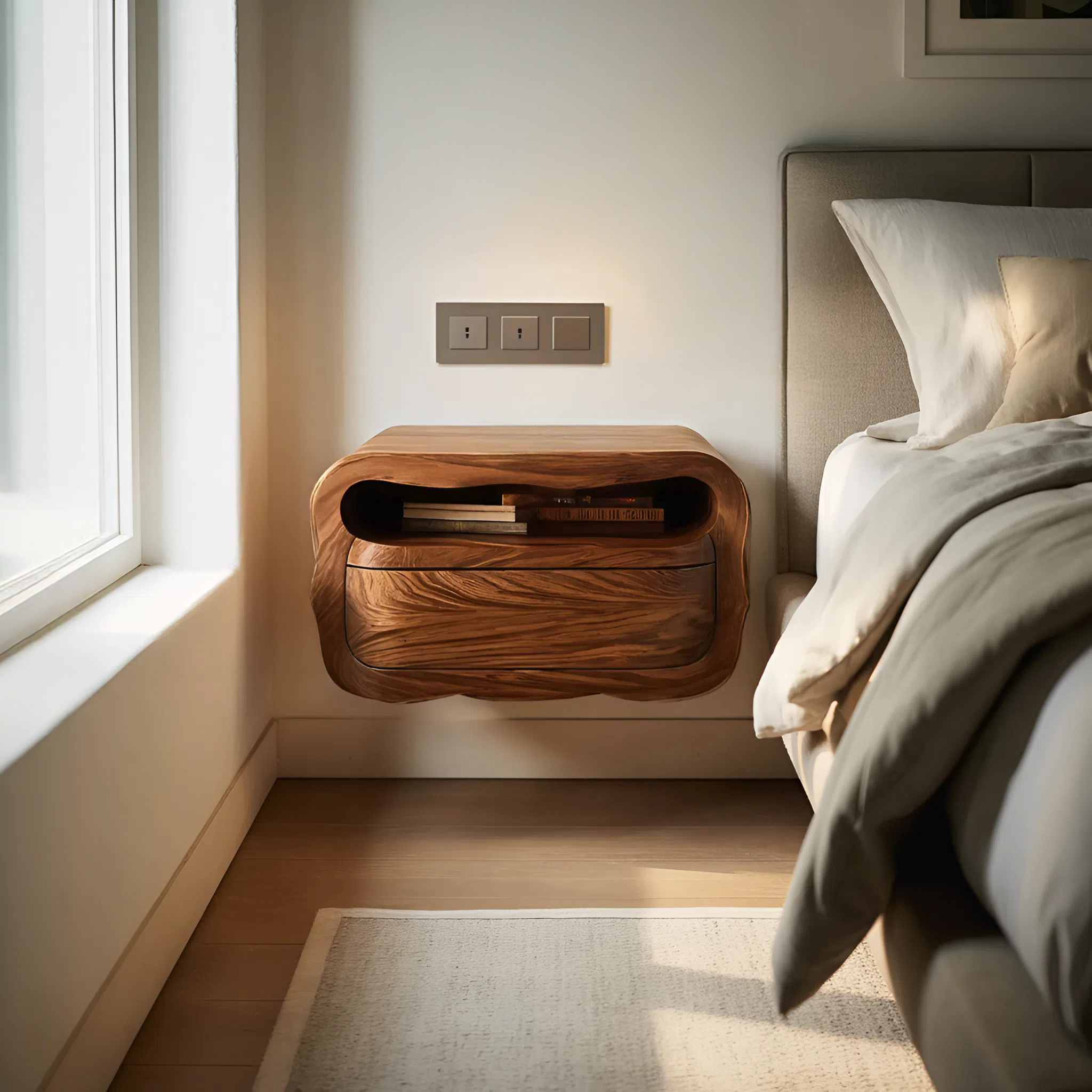 Modern Floating Nightstand With Soft Curves For Bedroom RTTHHNNS011