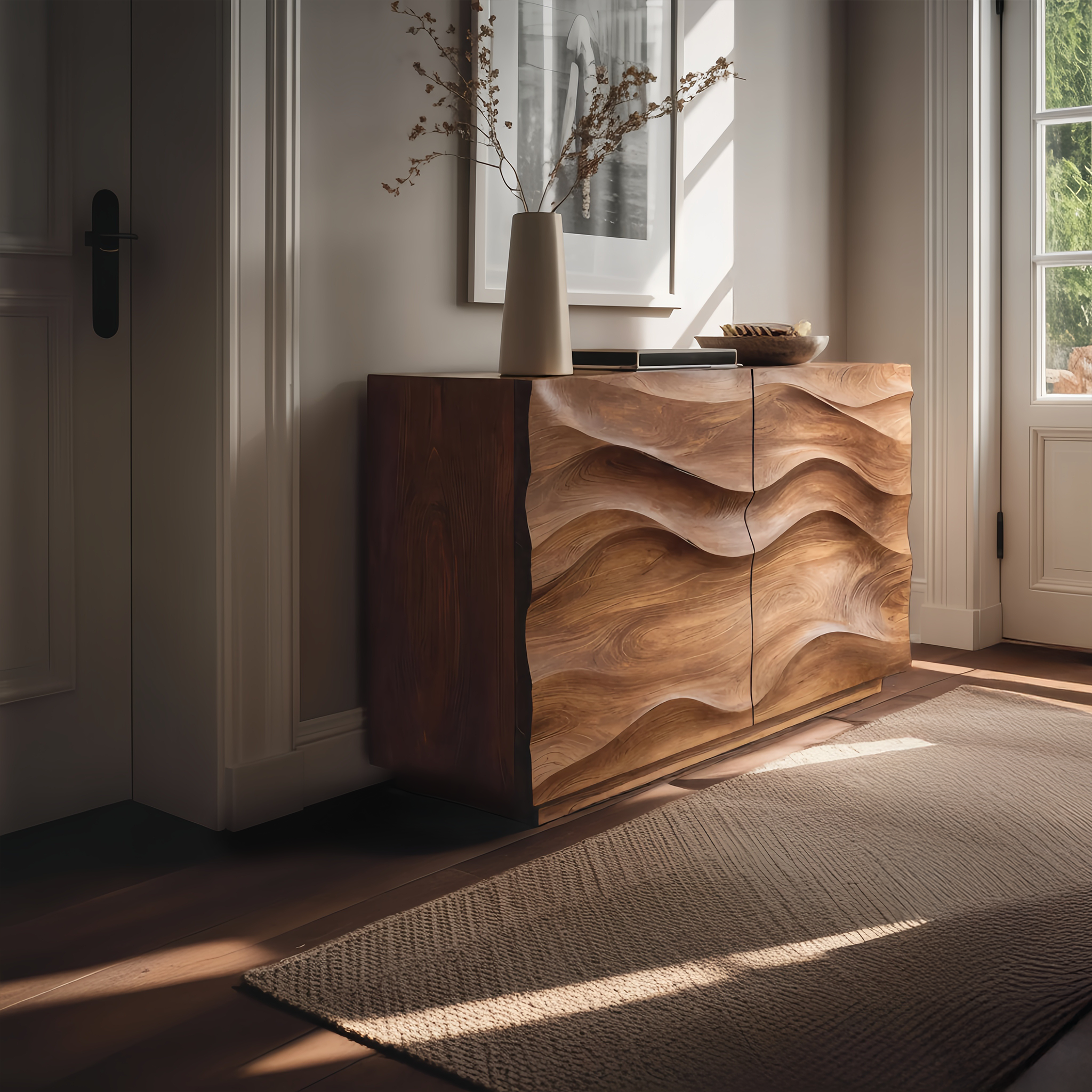 Contemporary Sideboard Sculptural Carved For Living Room RTTHHNSD009