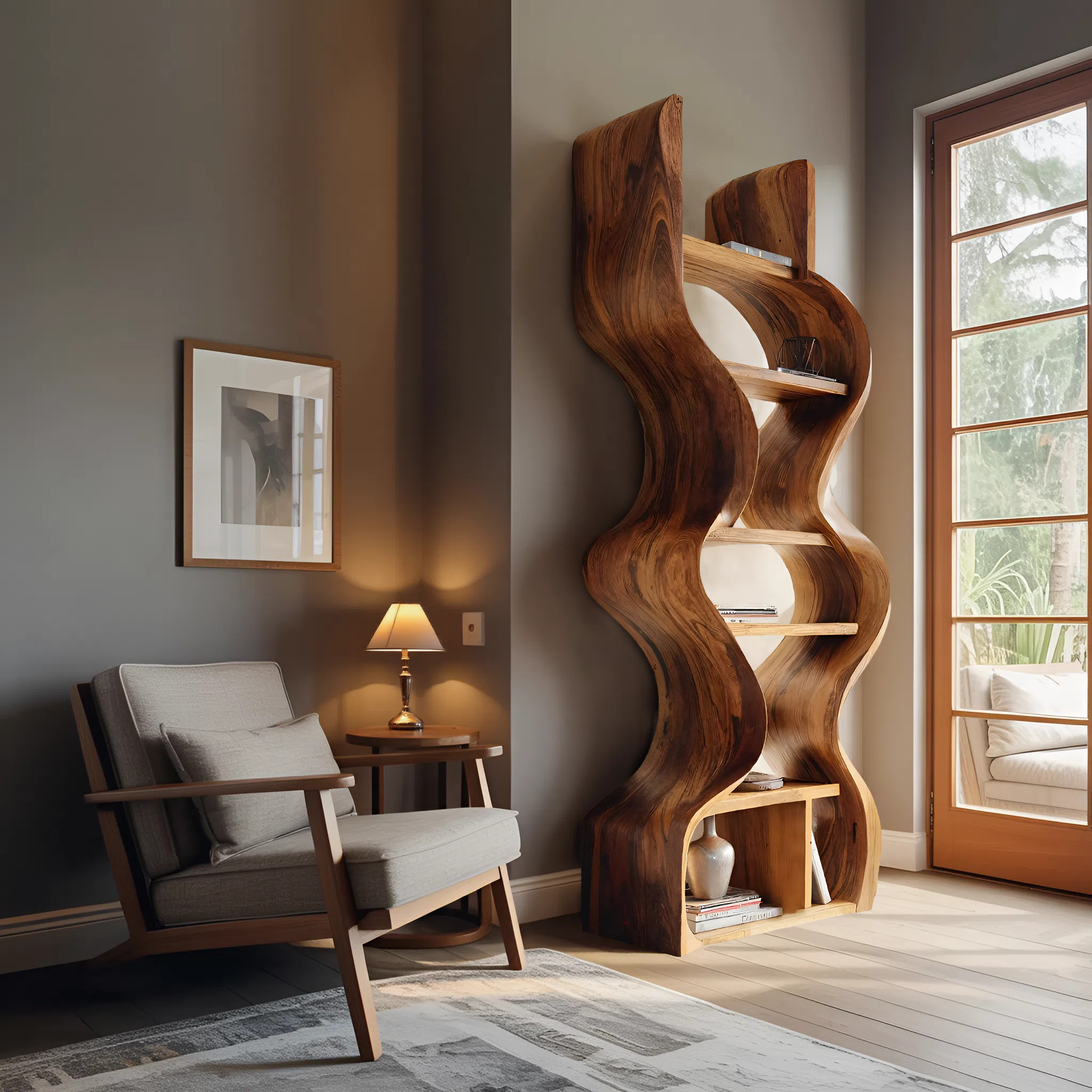 Organic Solid Wood Wall Bookcase For Modern Entryway RTTHHNBS097