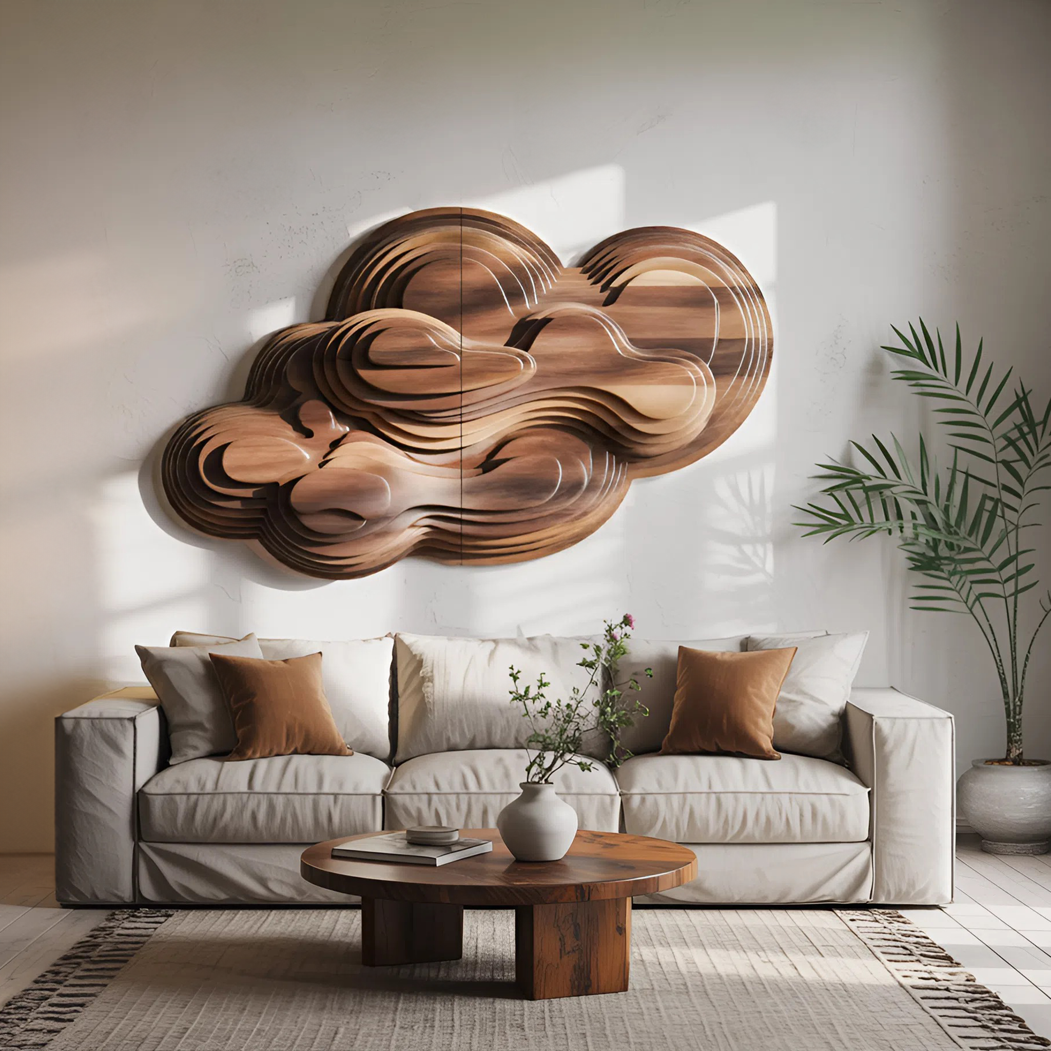 Organic Cloud Wall Sculpture With Layered Design For Bedroom SITHTTWA007