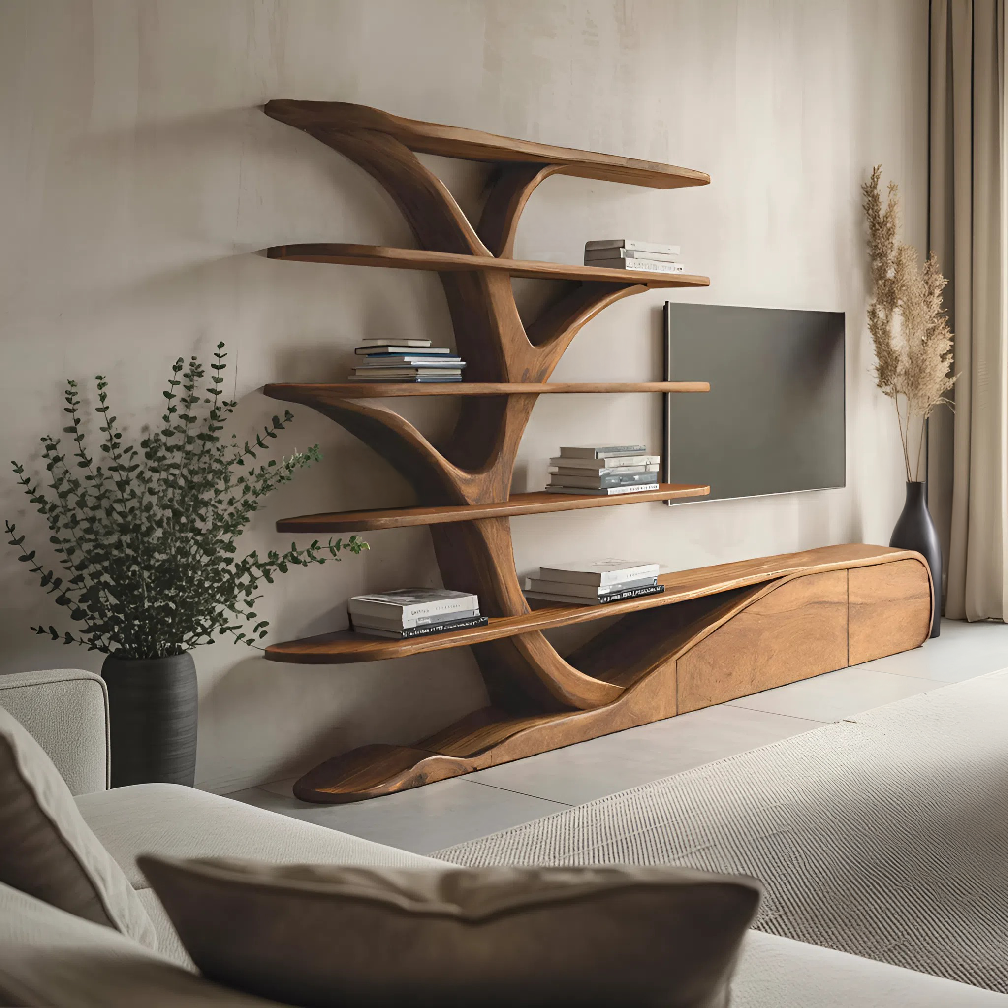 Modern Organic Tree Inspired Media Console For Living Room SITHHNTVC044