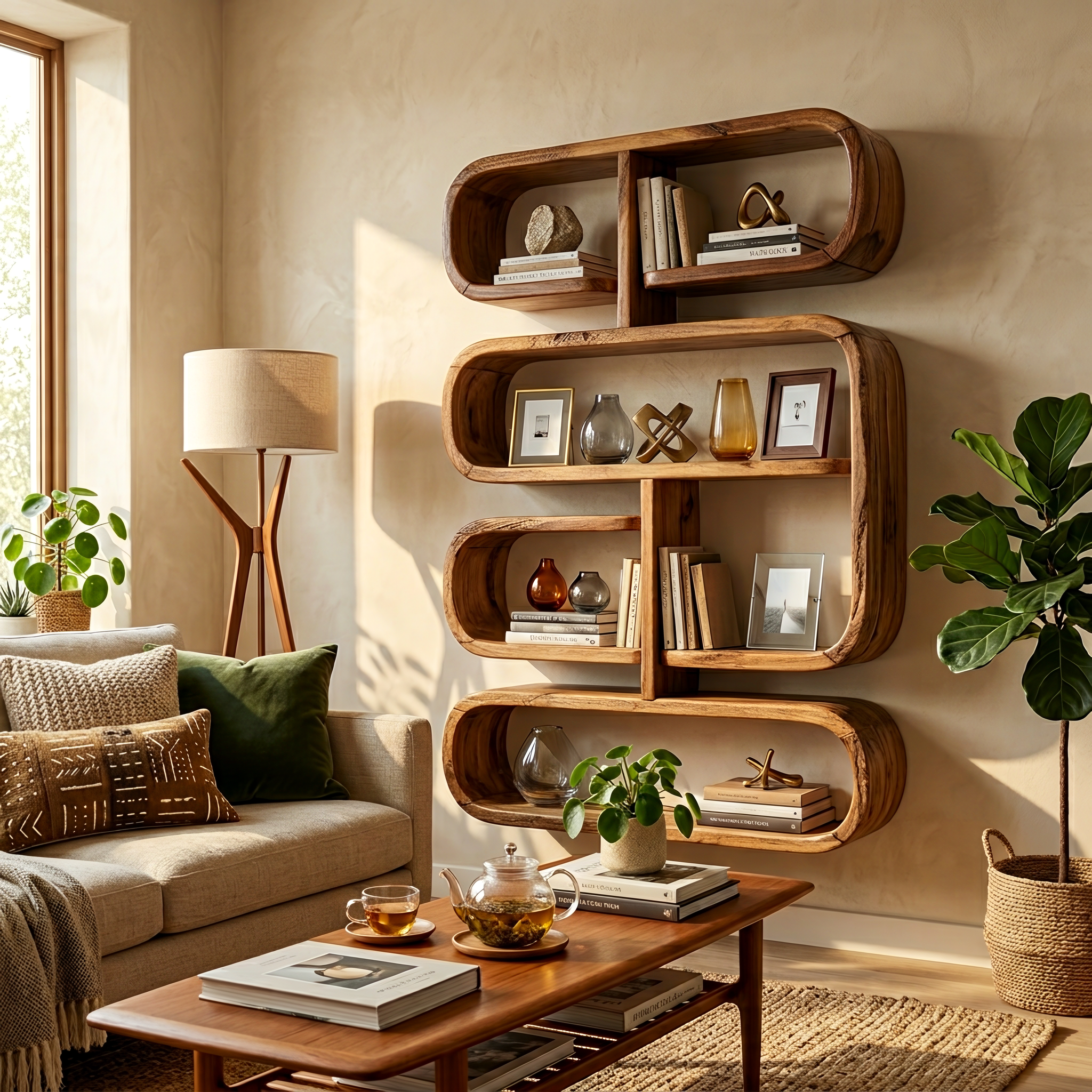 Mid Century Live Edge Display Shelf For Living Room Storage SILDTTRWMS018