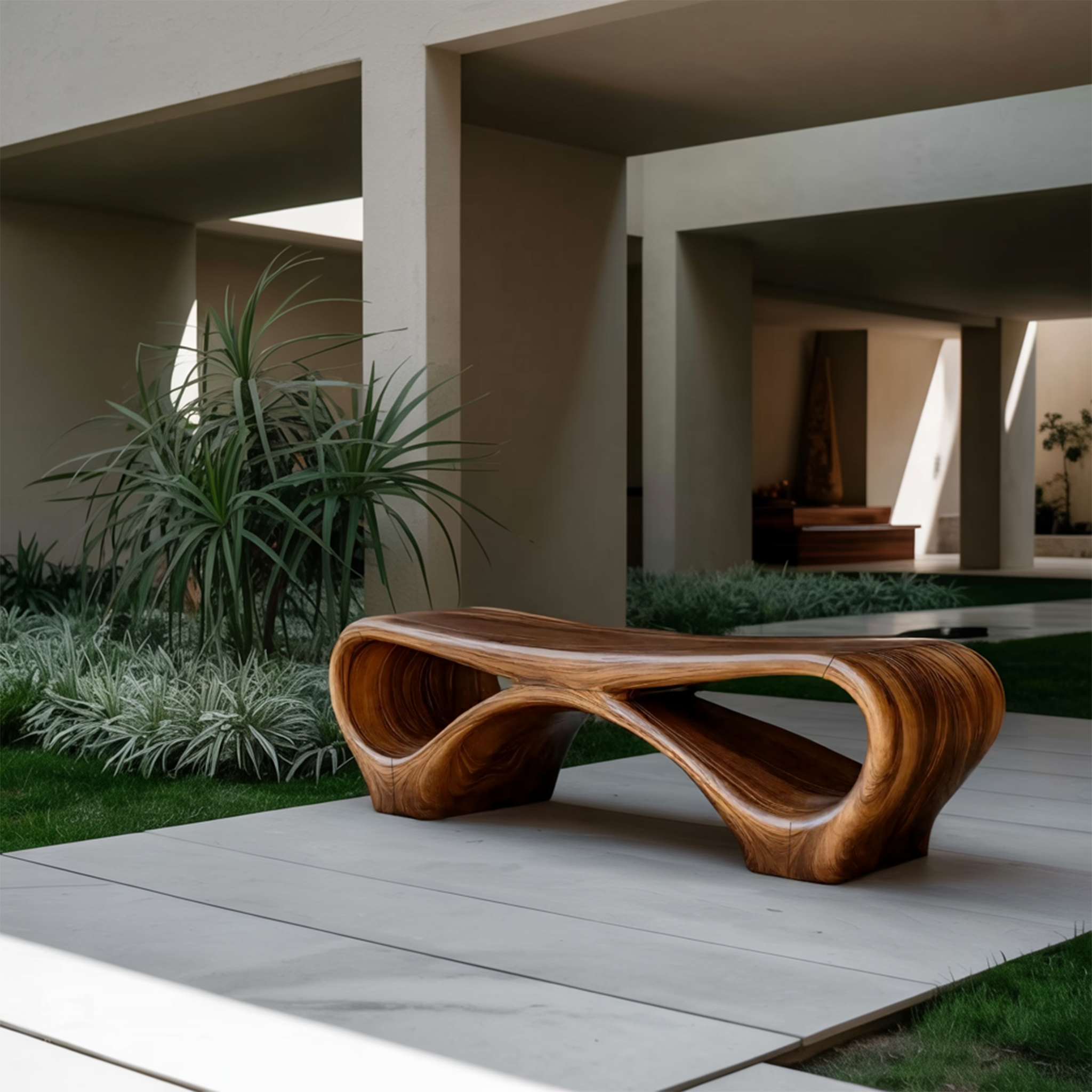 Modern Sculptural Outdoor Bench With Curved Design For Garden SITHTTGDB006
