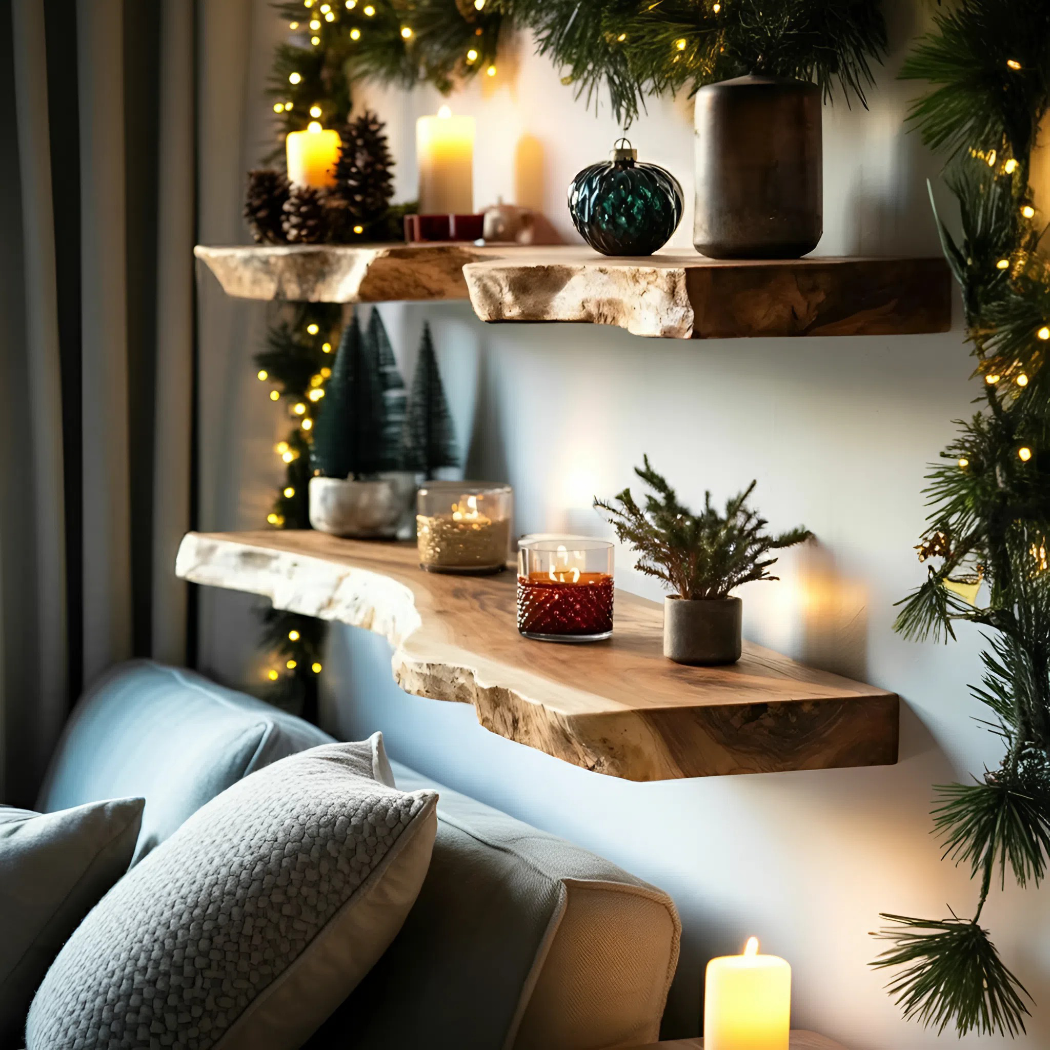 Mid Century Wooden Floating Shelf For Cozy Christmas Bedroom Setup SILDTTNCFL029
