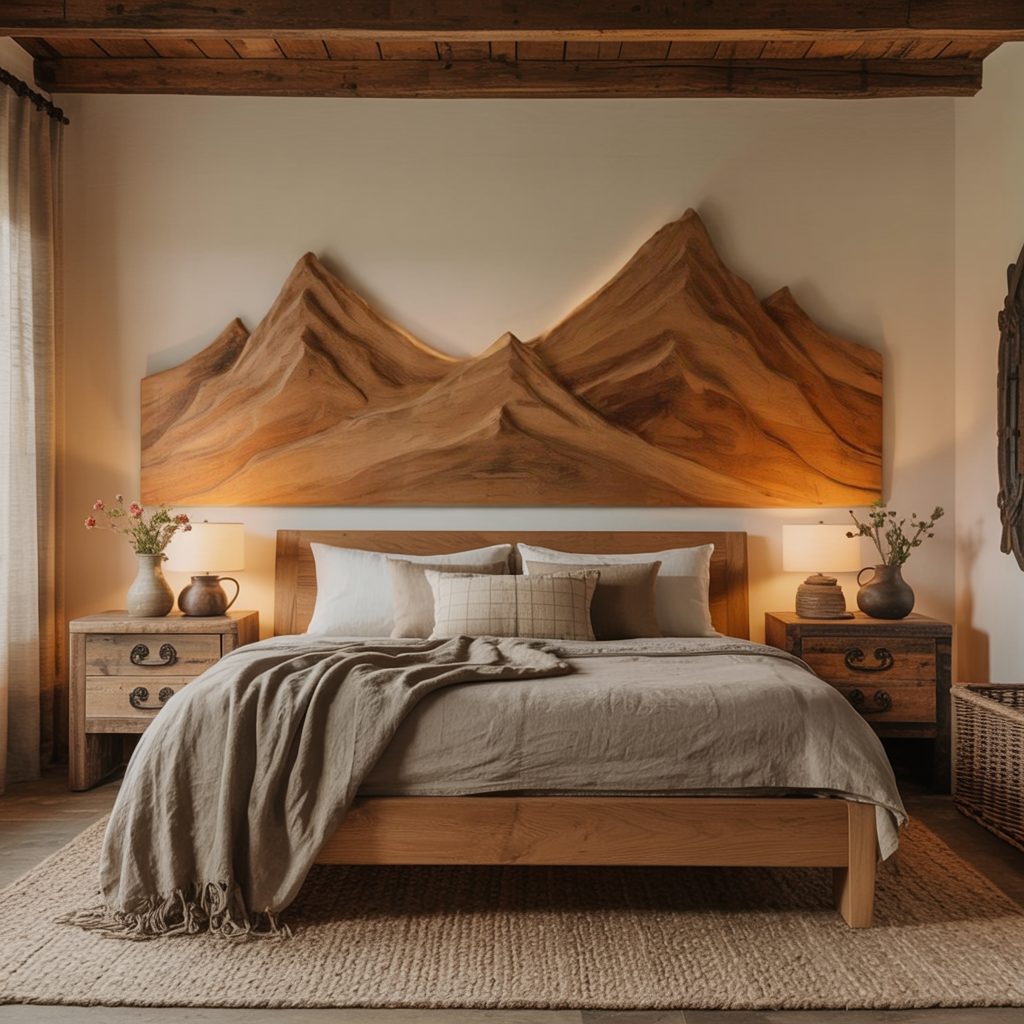 Rustic Mountain Wall Art Triptych Carving For Bedroom And Living Room SITHHNWA002
