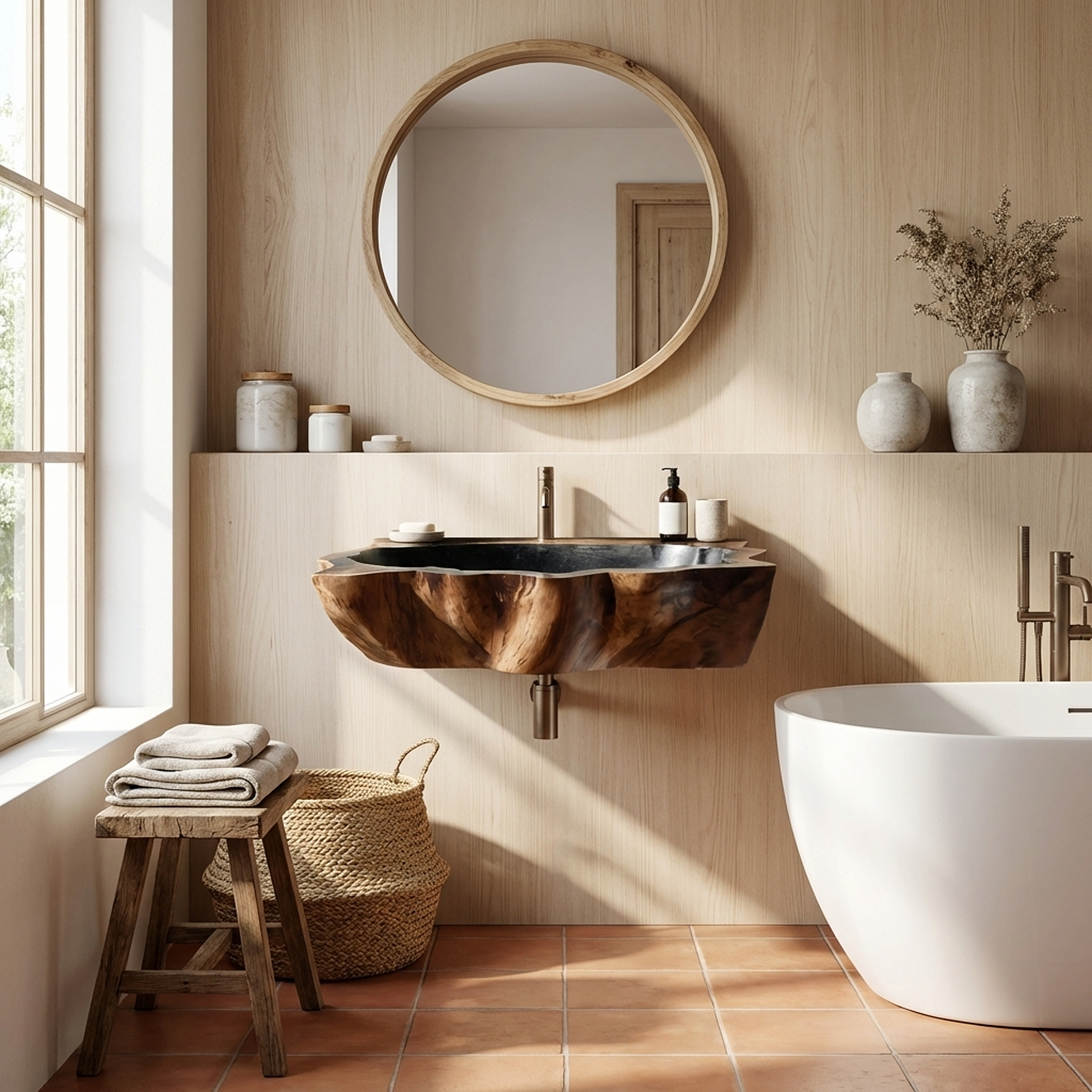 Farmhouse Wall Mounted Wooden Bathroom Sink For Vintage Bathroom Decor SILDTTNVS054