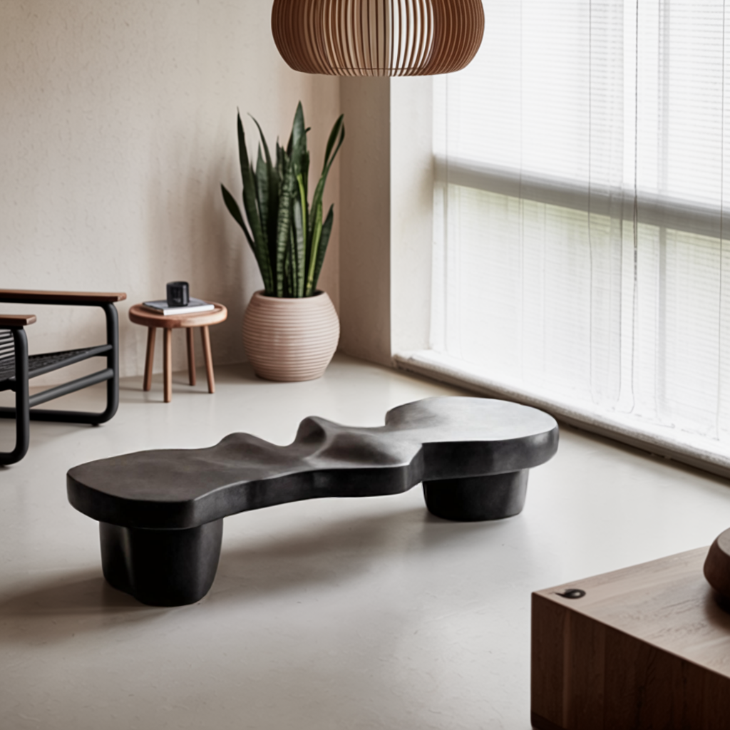 Contemporary Sculptural Wood Bench For Modern Living Room Or Gallery SITHHNCHR009