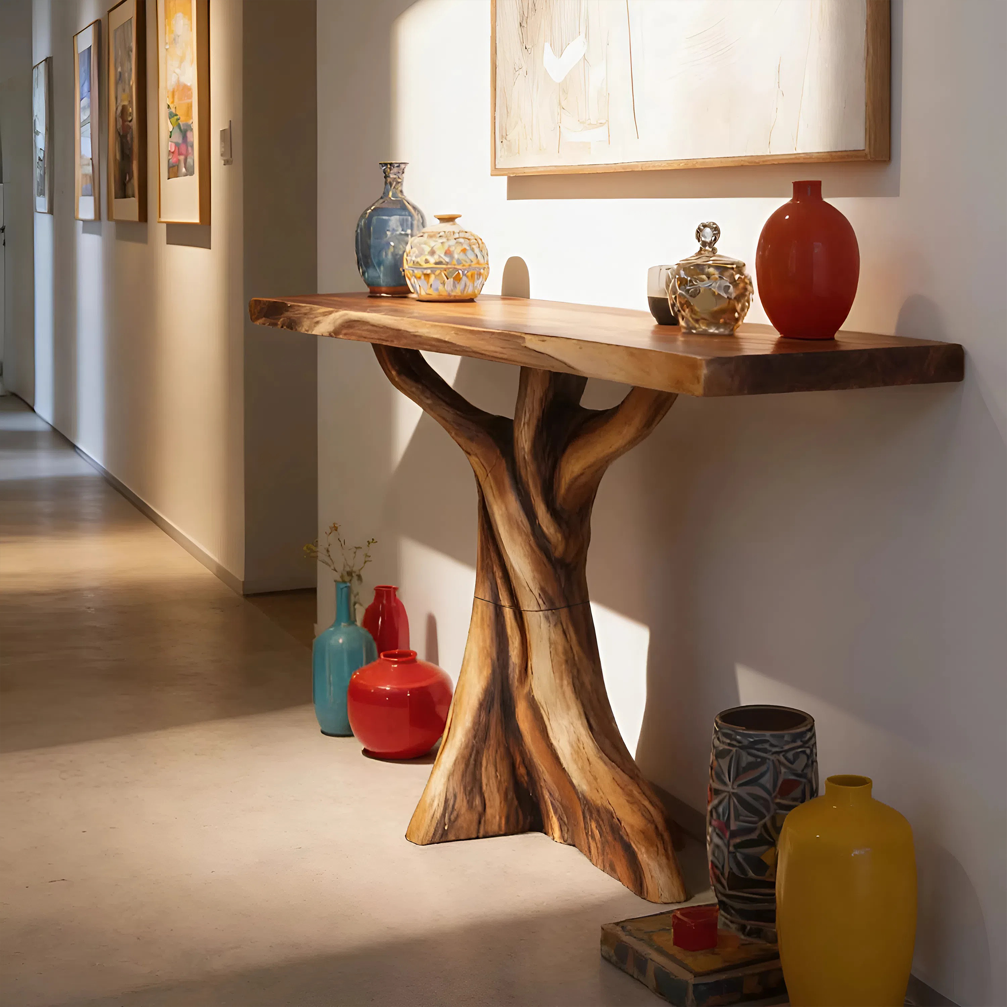 Farmhouse Solid Wood Console Table Organic Sculptural For Bedroom Decor SILDTTNCS076
