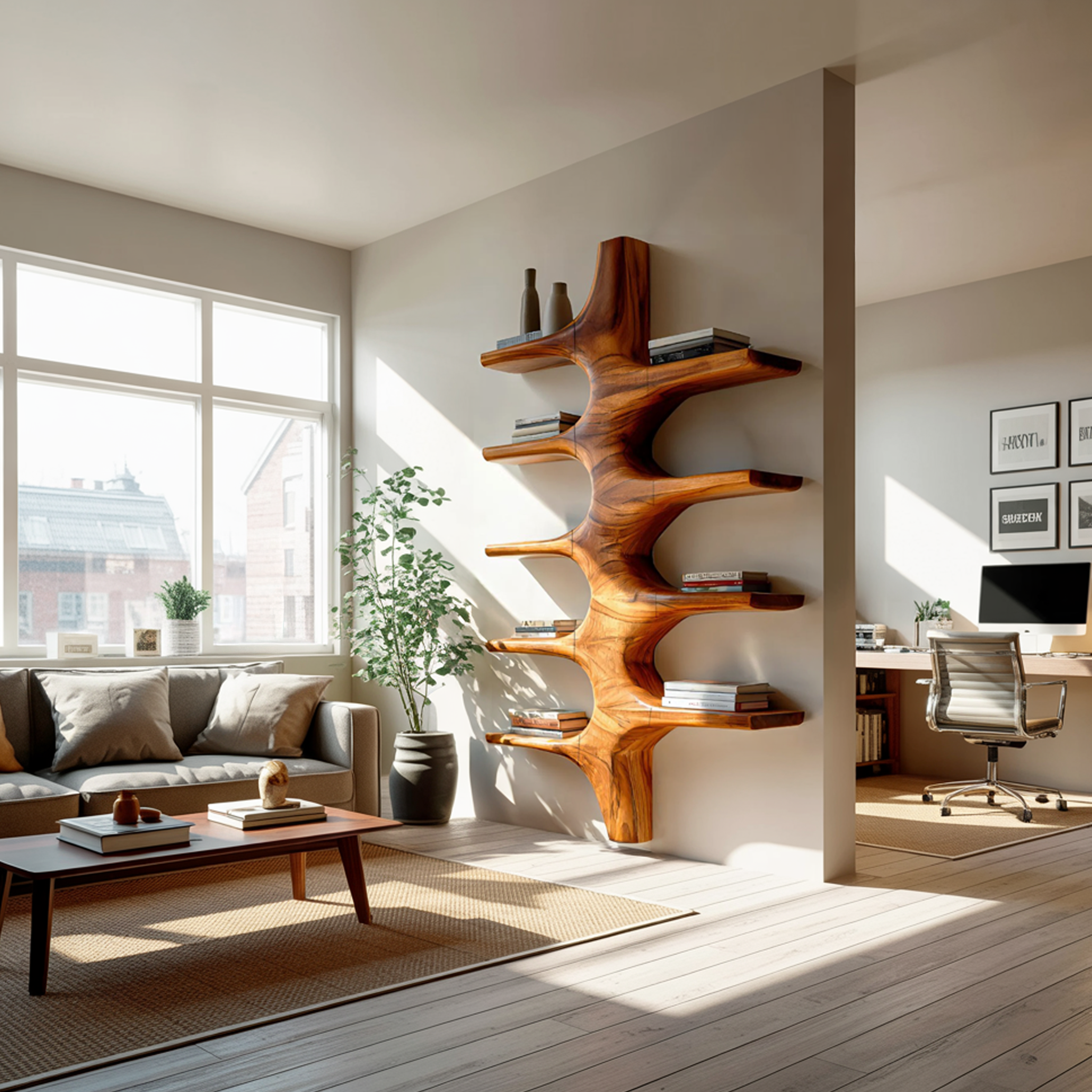 Sculptural Wood Wall Mounted Bookshelf For Modern Living Room RTTHTTBS066