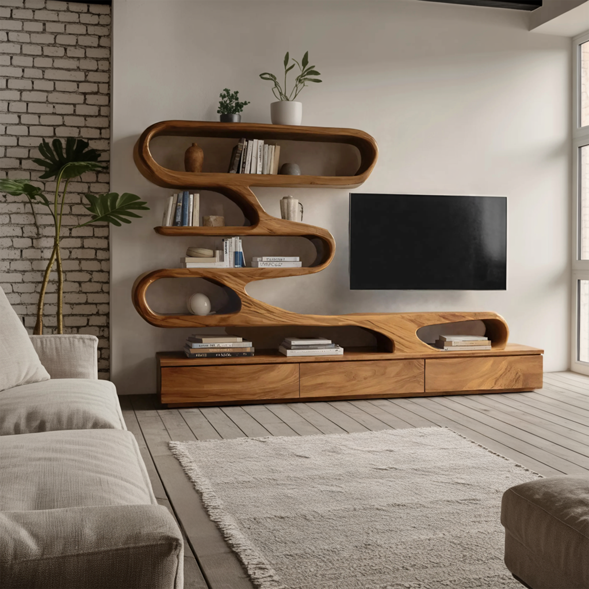 Modern Organic Wall TV Shelf System For Living Room SITHHNTVC036
