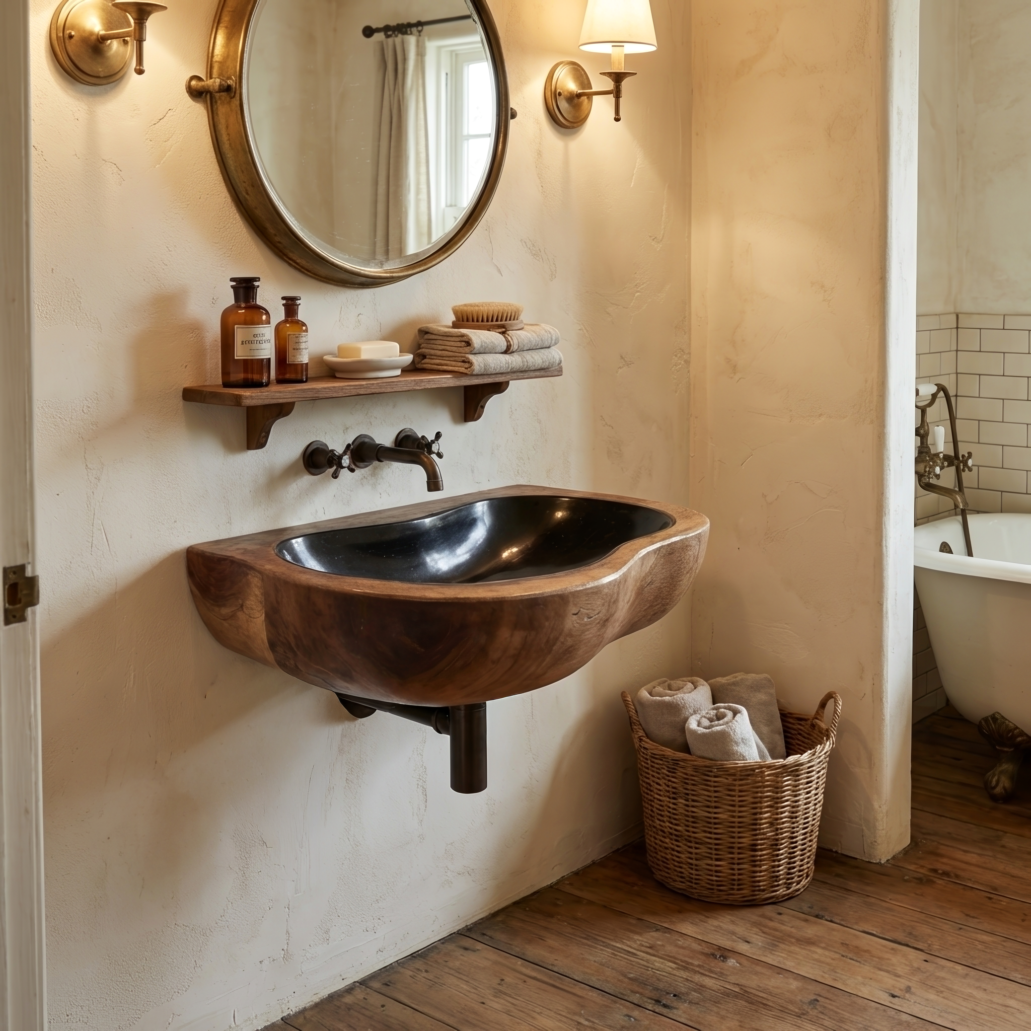 Farmhouse Solid Wood Wash Basin For Rustic Bathroom Vanity Decor SILDTTRVS026