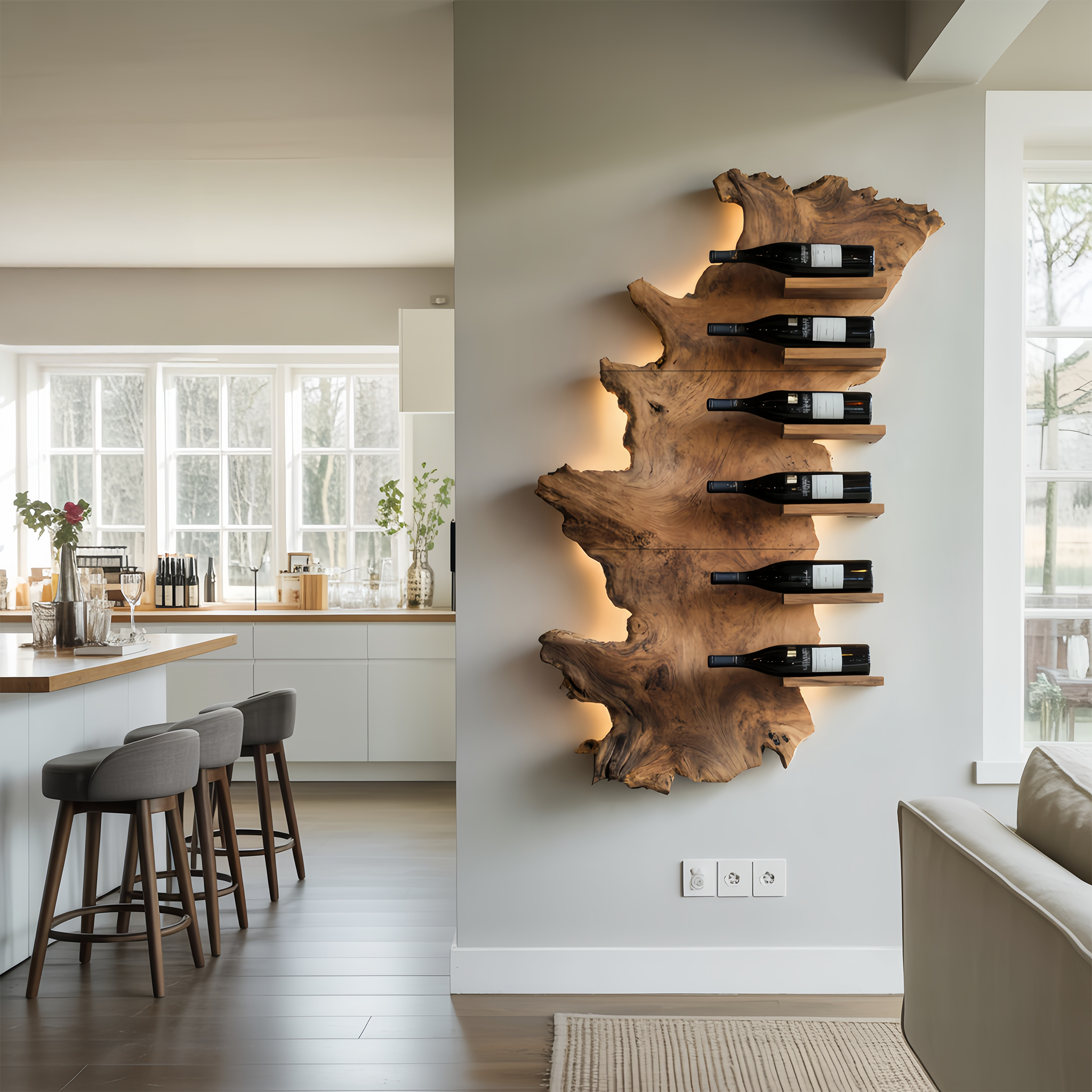 Handcrafted Wooden Live Edge Wine Holder For Bar Display Art SILDTTRWH049