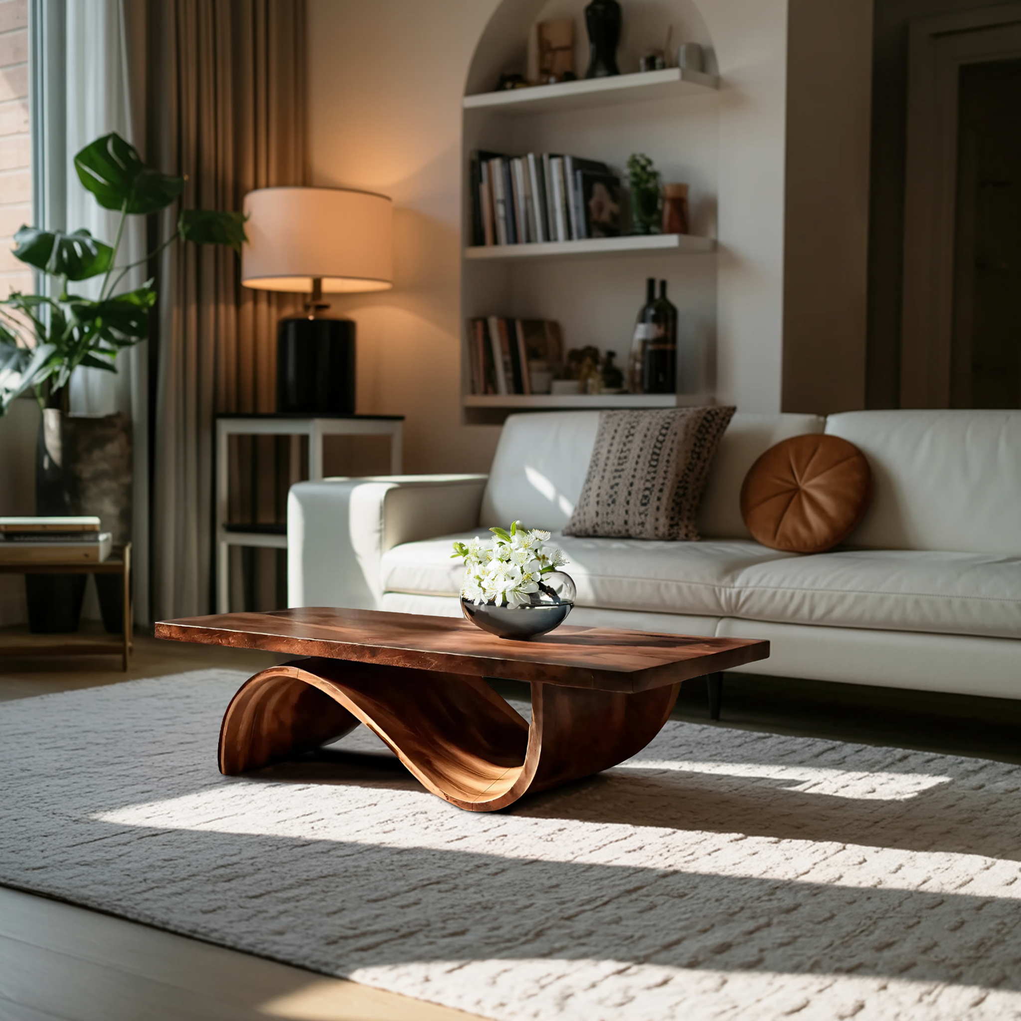 Artistic Coffee Table Curved Base Design For Living Decor RTTHTTCF022