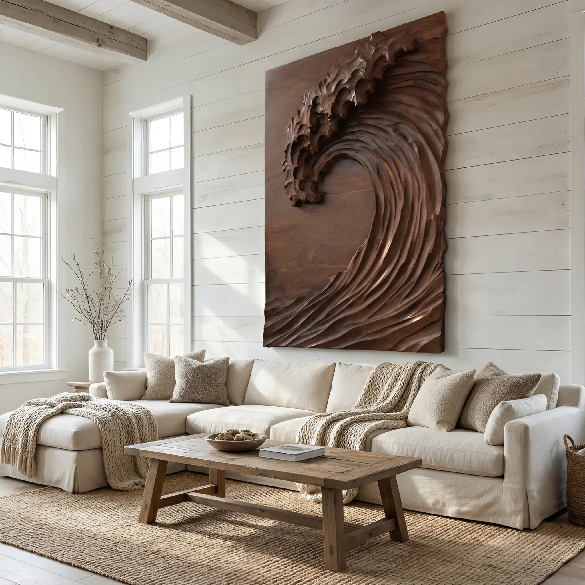 Hand Carved Wave Wall Art For Modern Living Room Decor RTTHHNWA077