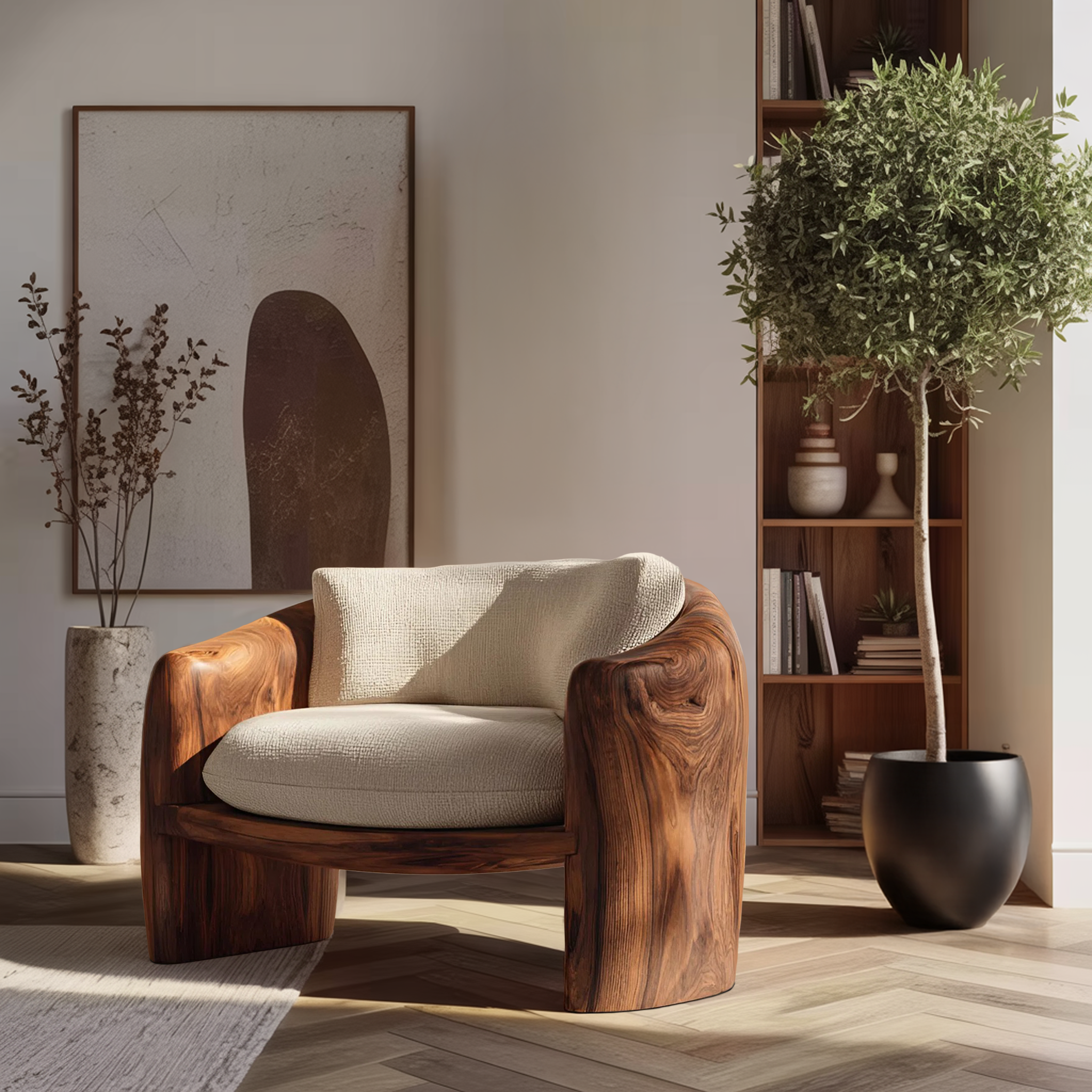 Modern Organic Lounge Chair Sculptural Form For Living Room RTTHHNCHR081