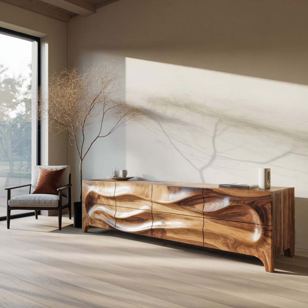 Modern Wood TV Cabinet With Carved Front For Living Interior SITHTTTVC005