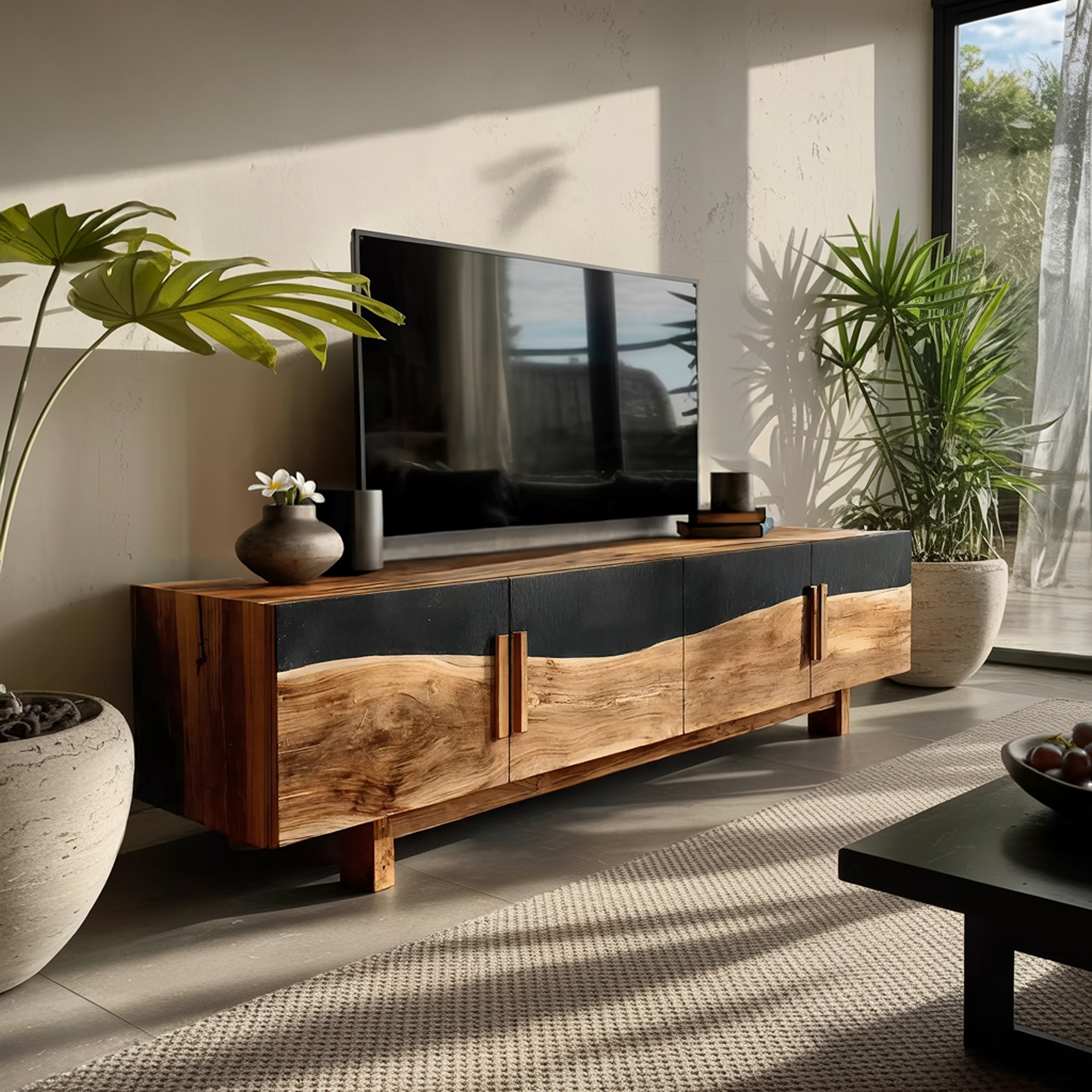 Mid Century Natural Wood Entertainment Unit For Decor SILDTTNTVC114