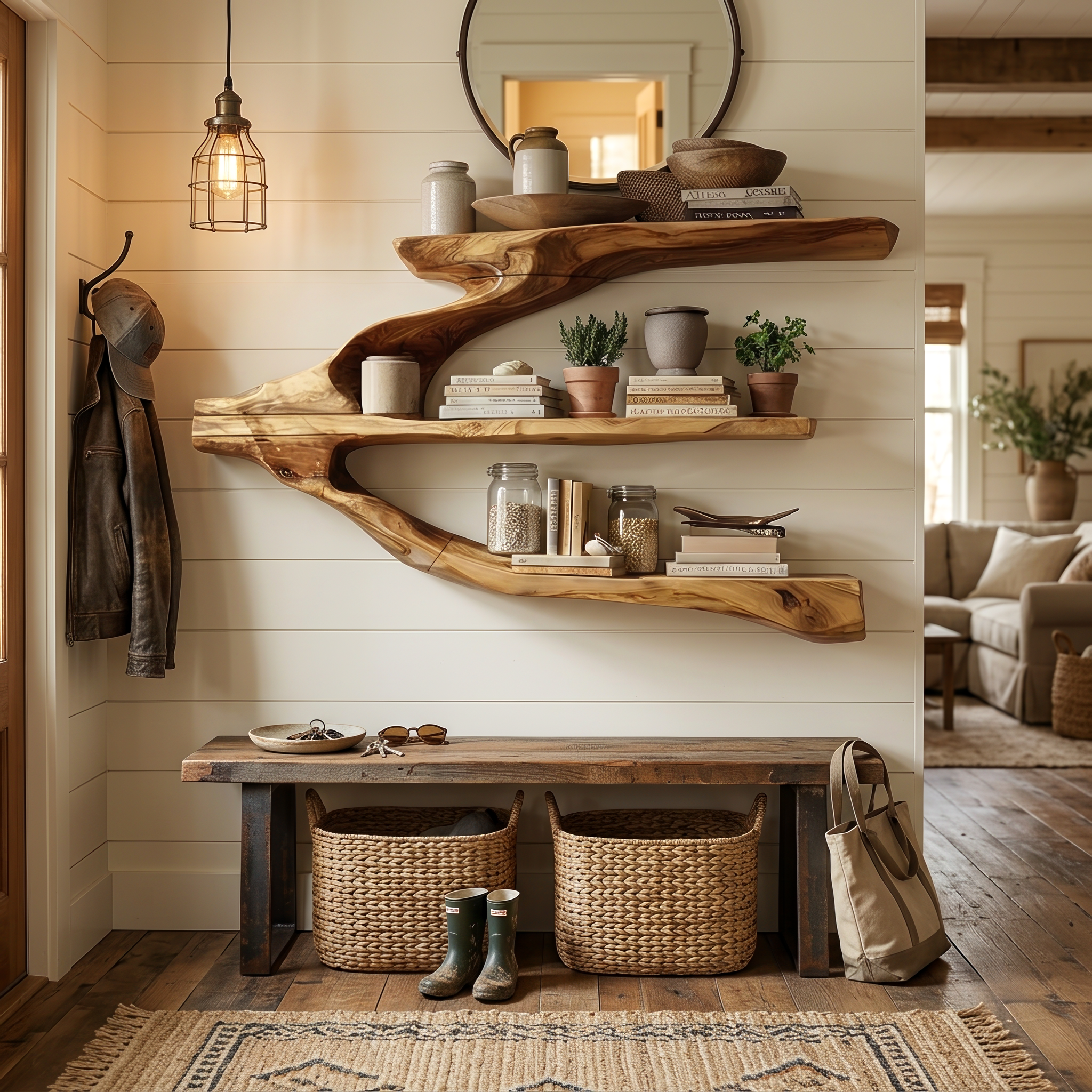 Minimalist Wooden Entryway Display Shelf For Hallway Organizer SILDTTRWMS017
